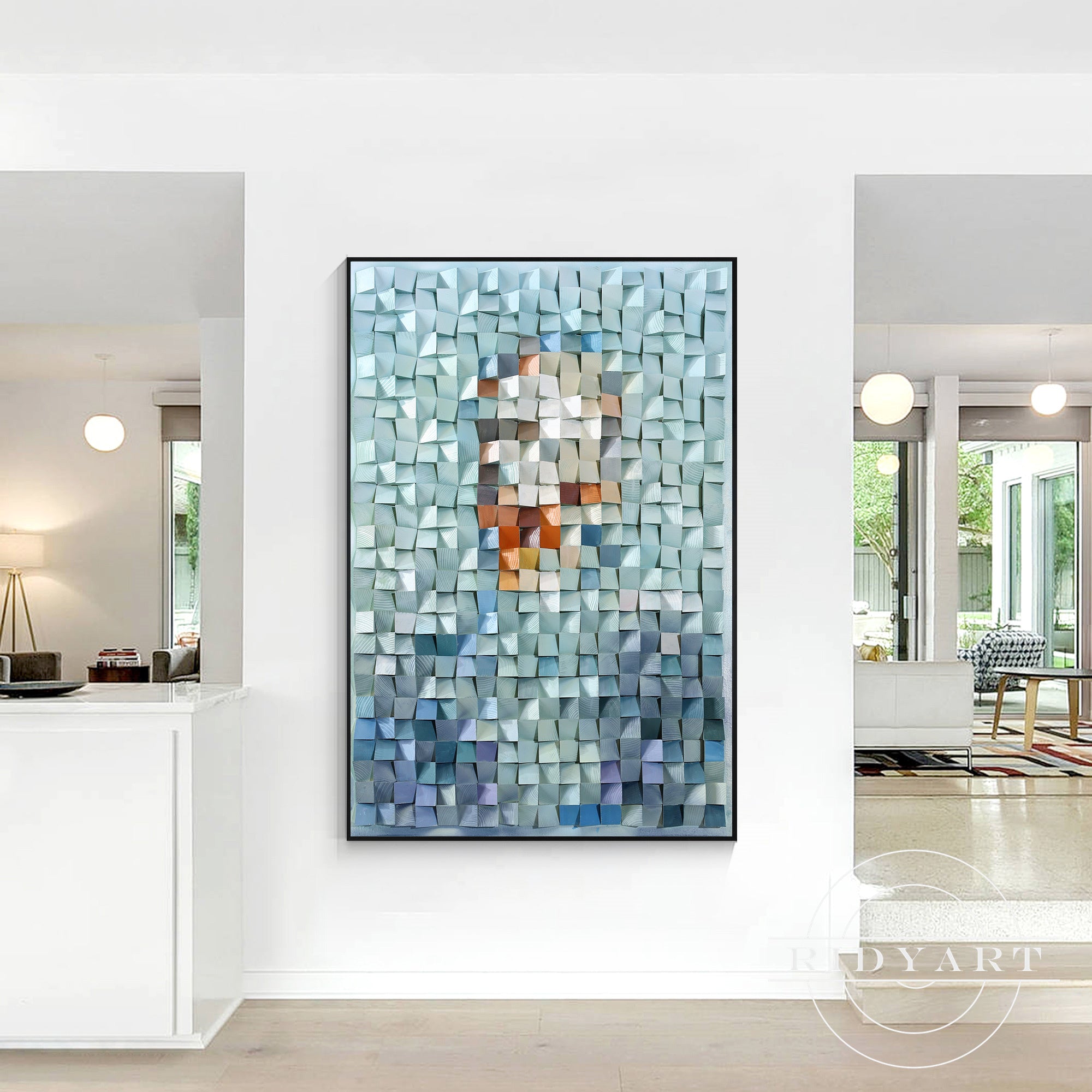 Eco-friendly reclaimed wood art with abstract design