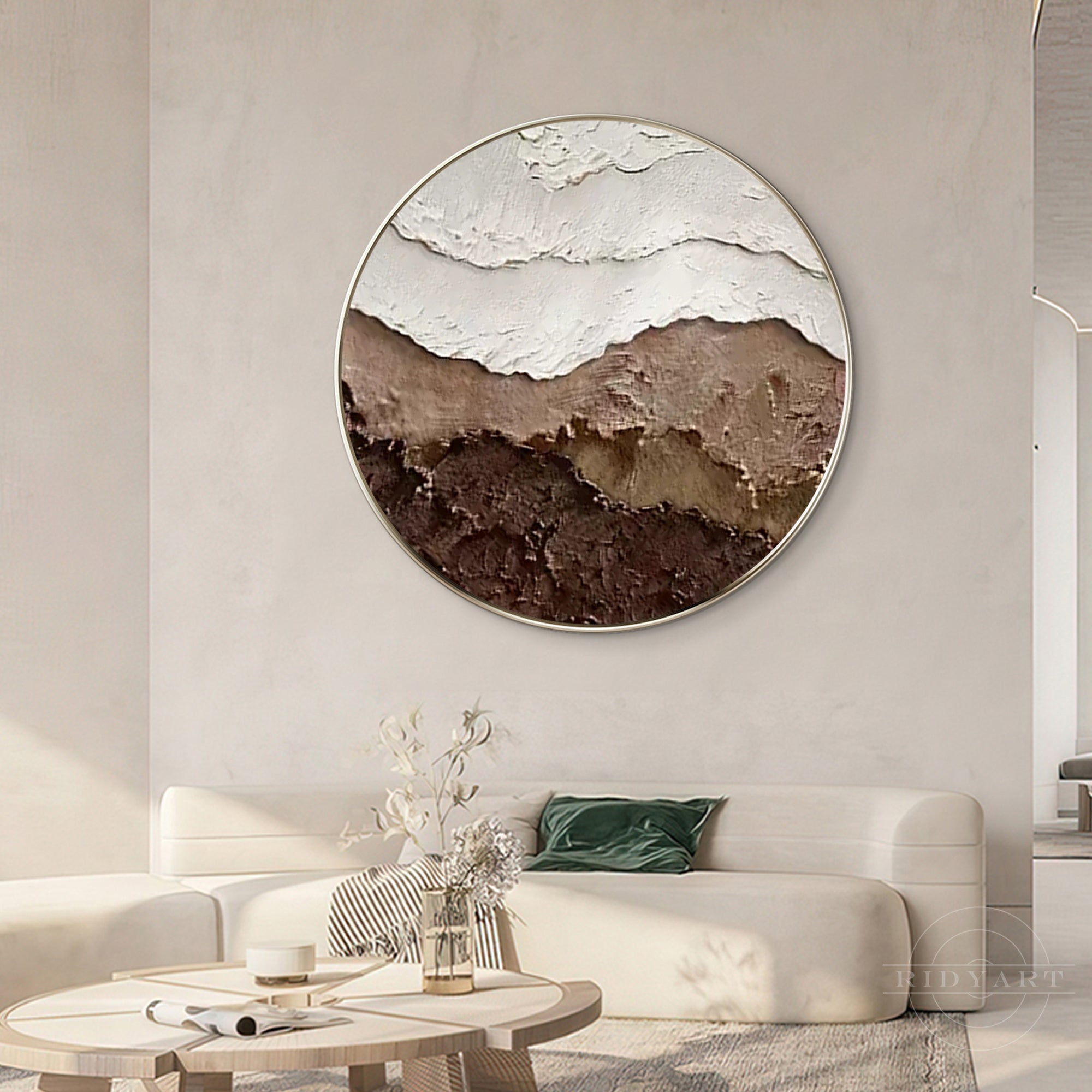 Earth tone brown 3D textured ocean waves painting, framed wall art. Adds depth and elegance to living rooms, bedrooms, or coastal decor.