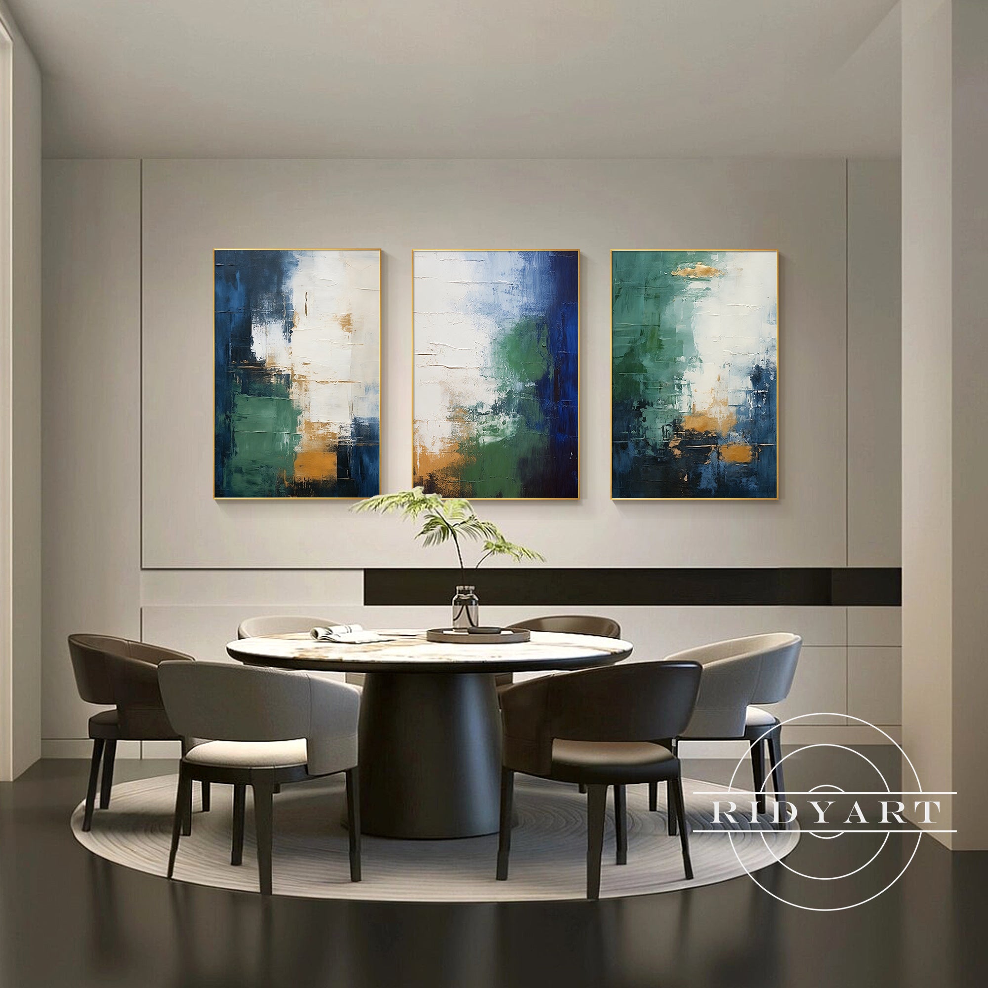 Modern turquoise wall art set for contemporary interiors