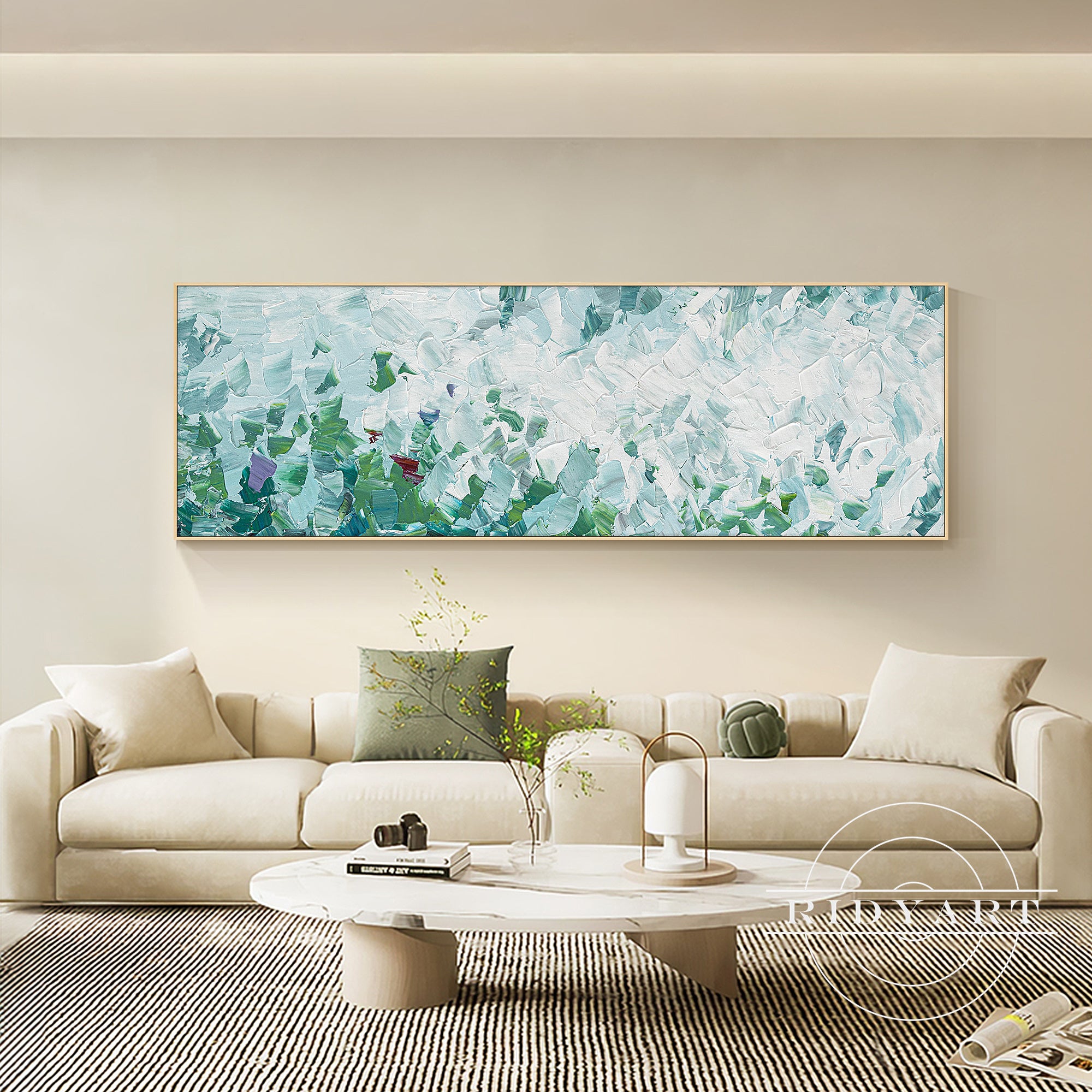 Textured mint green wall art for living room decor