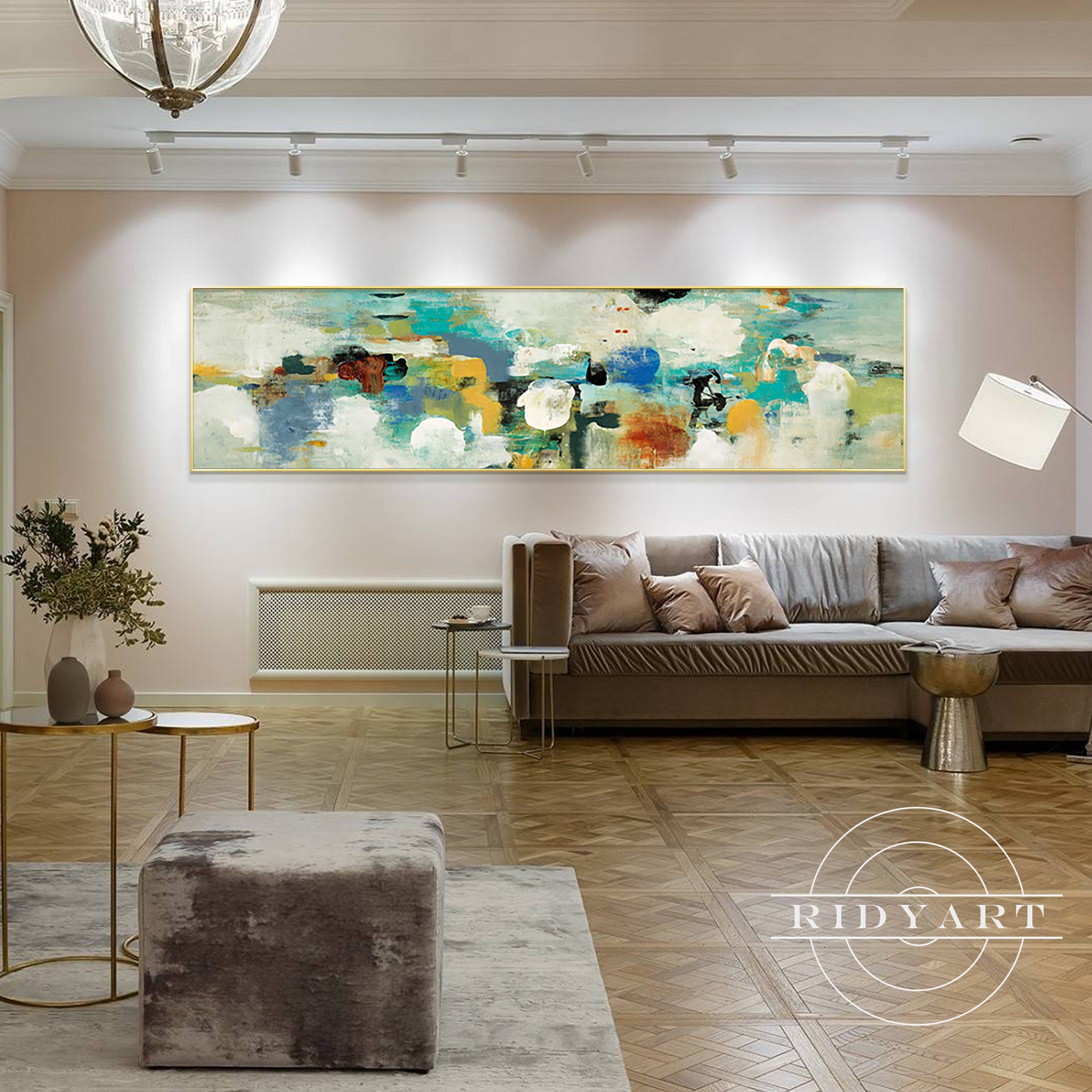 Framed teal wall decor contemporary style