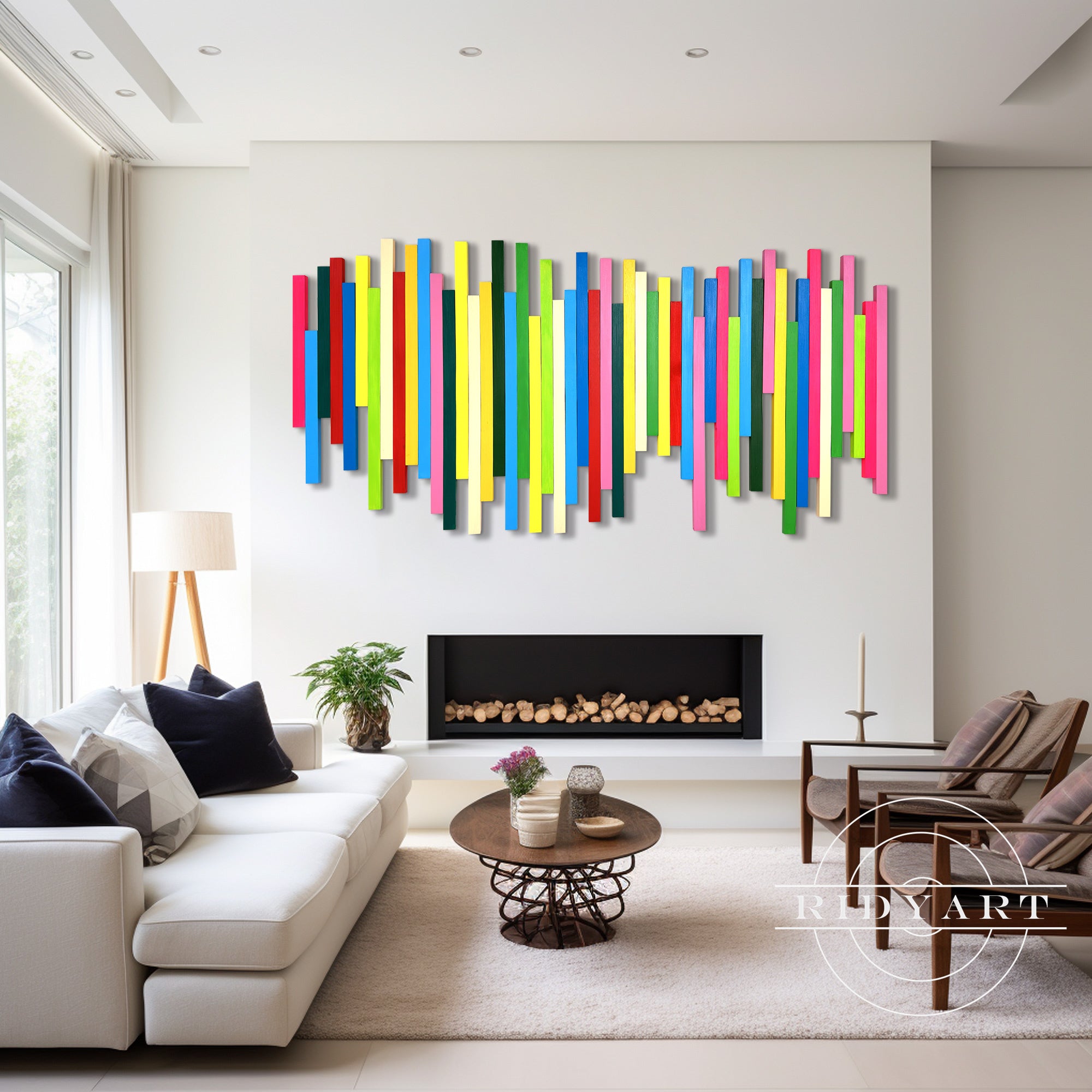 Colorful sound wave design wood wall decor
