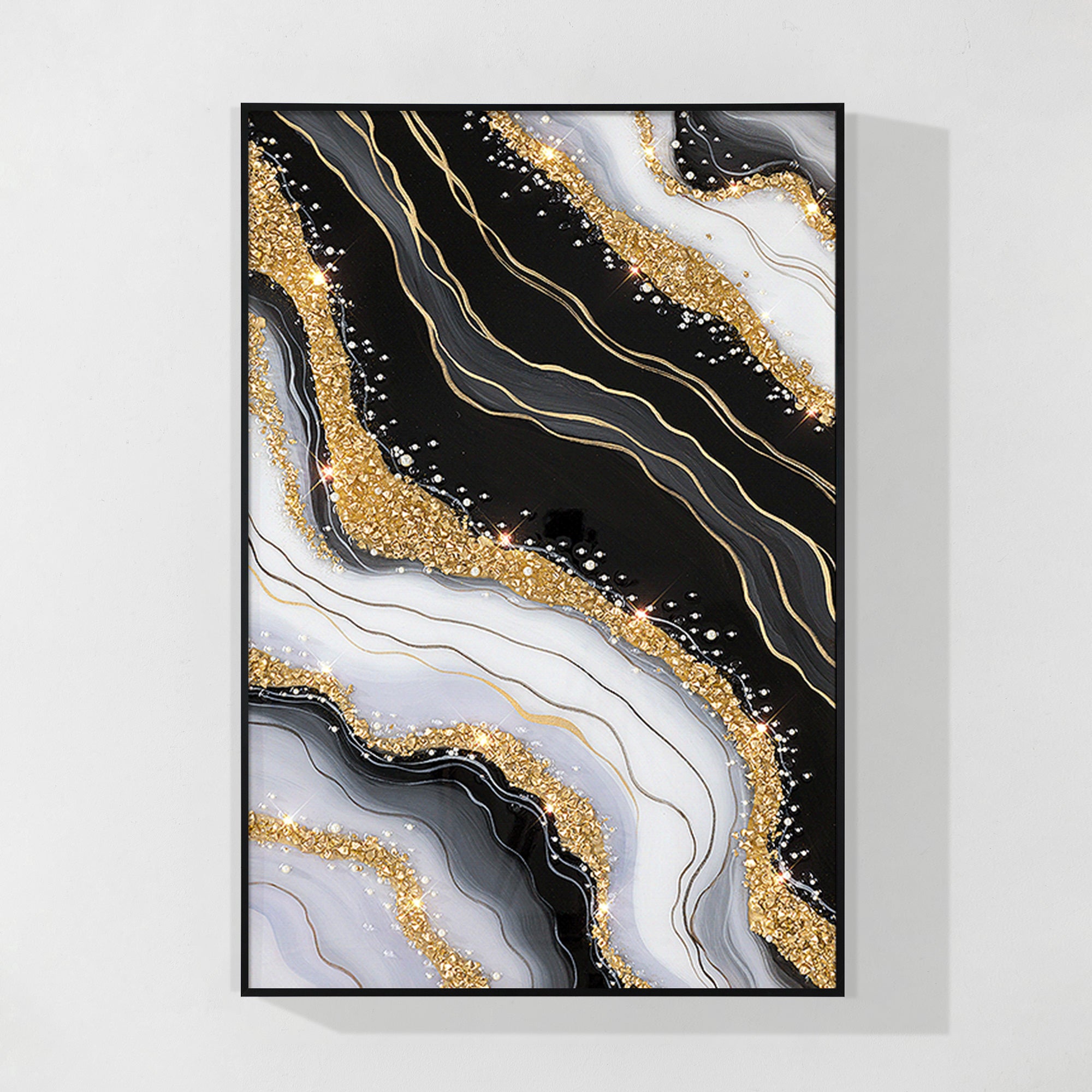 luxuriöses Kunstharz Geode Schwarz und Gold