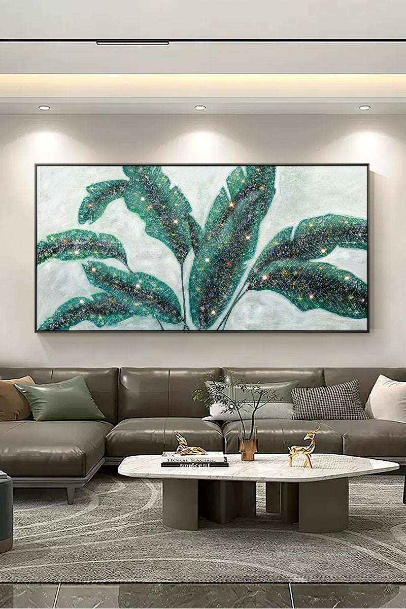 Luxurious resin Geode Green Banana leaves Painting