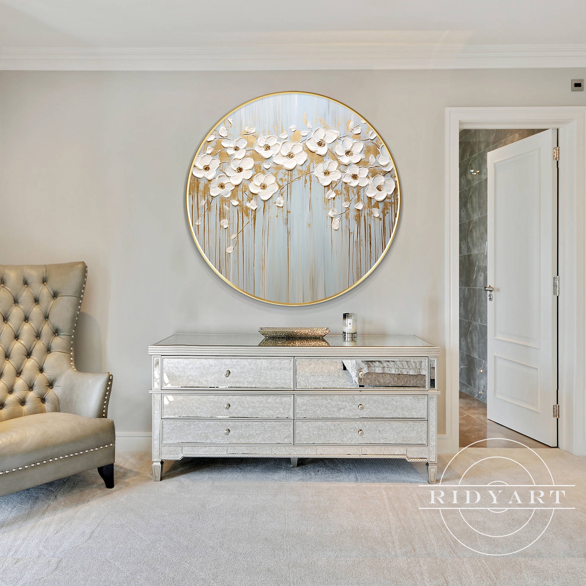 Framed round flower wall decor for modern home interiors