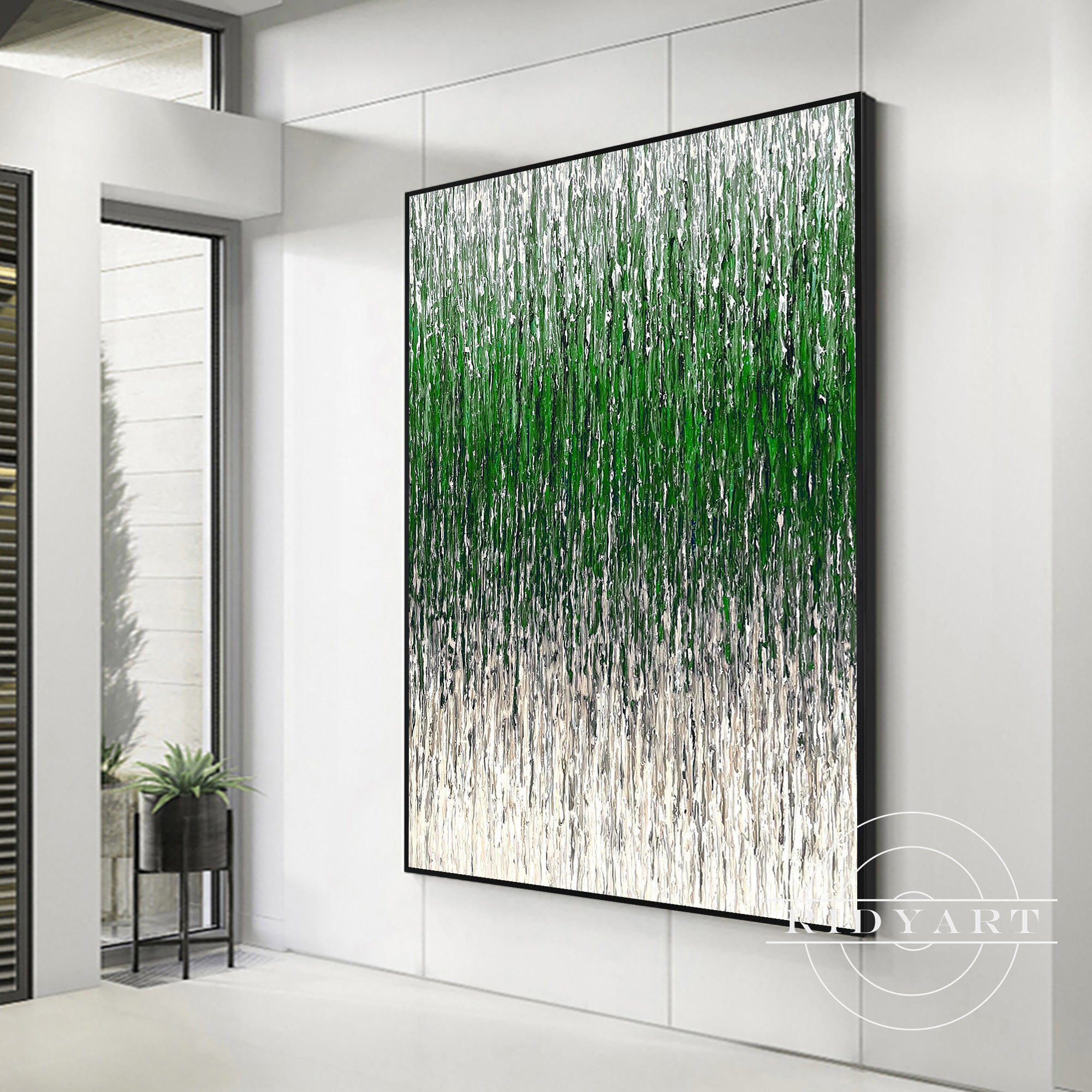 Contemporary 3D textured wall art with green and beige palette
