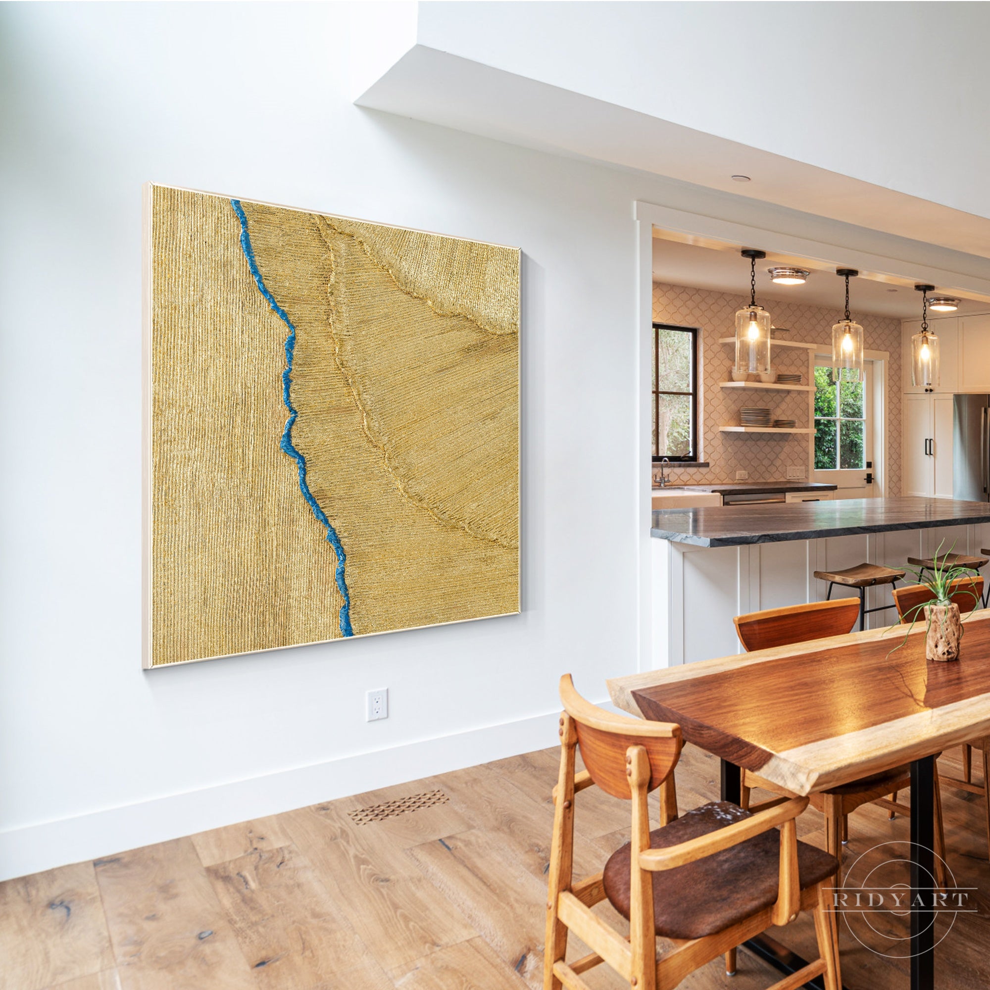Gold foil heavy texture abstract 3D minimalist painting.