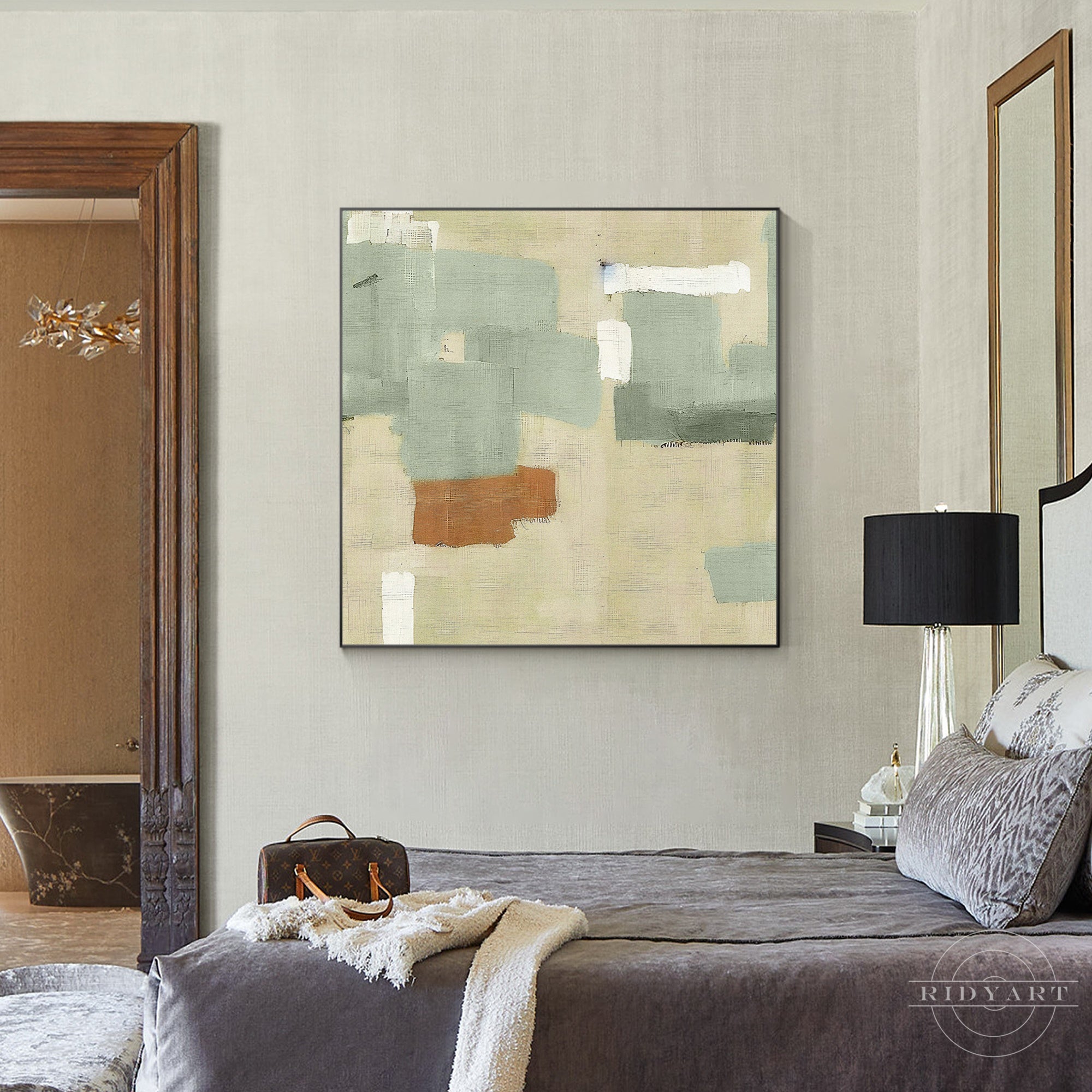 Beige and green minimalist wall art for living room