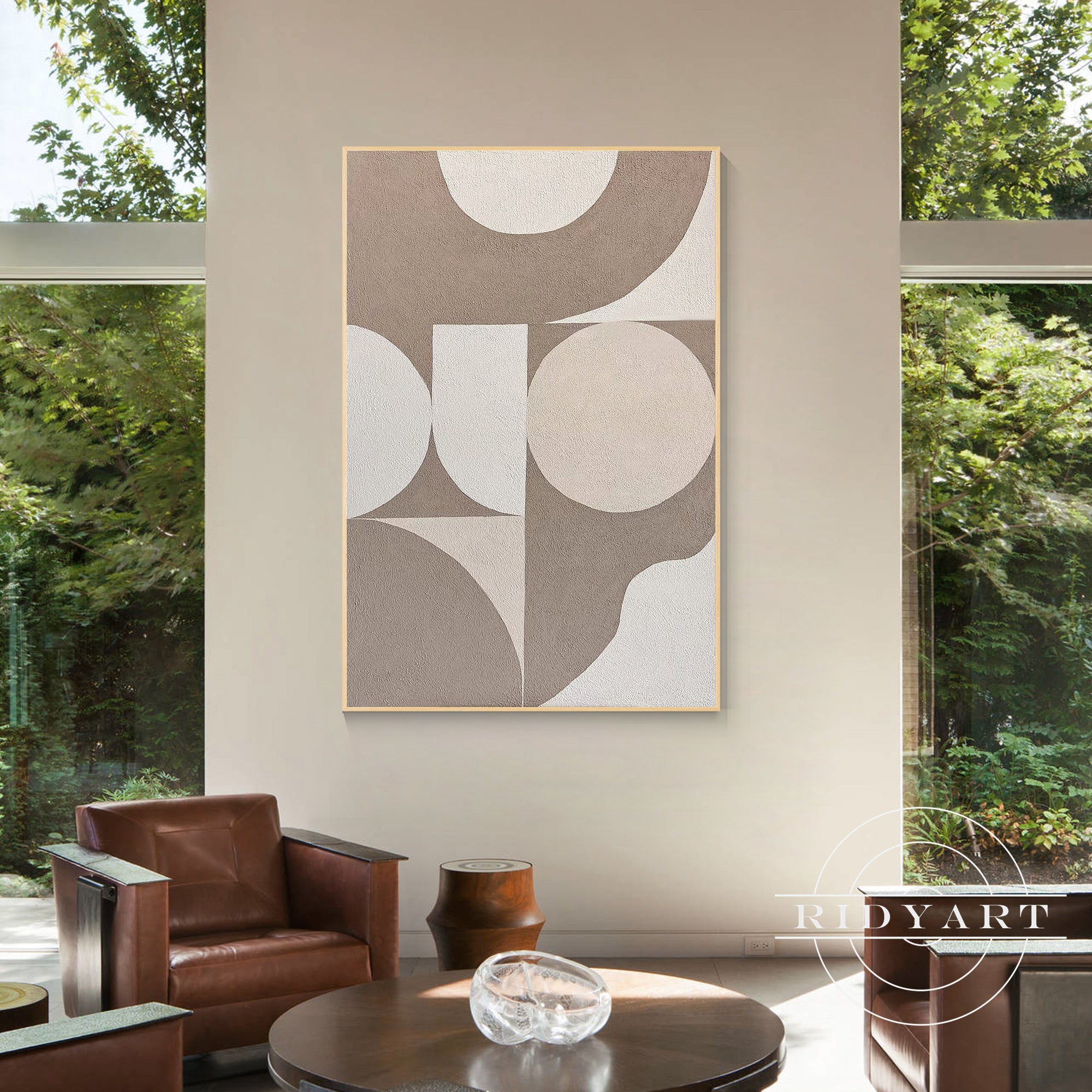 Extra large vertical abstract wall art in neutral beige tones