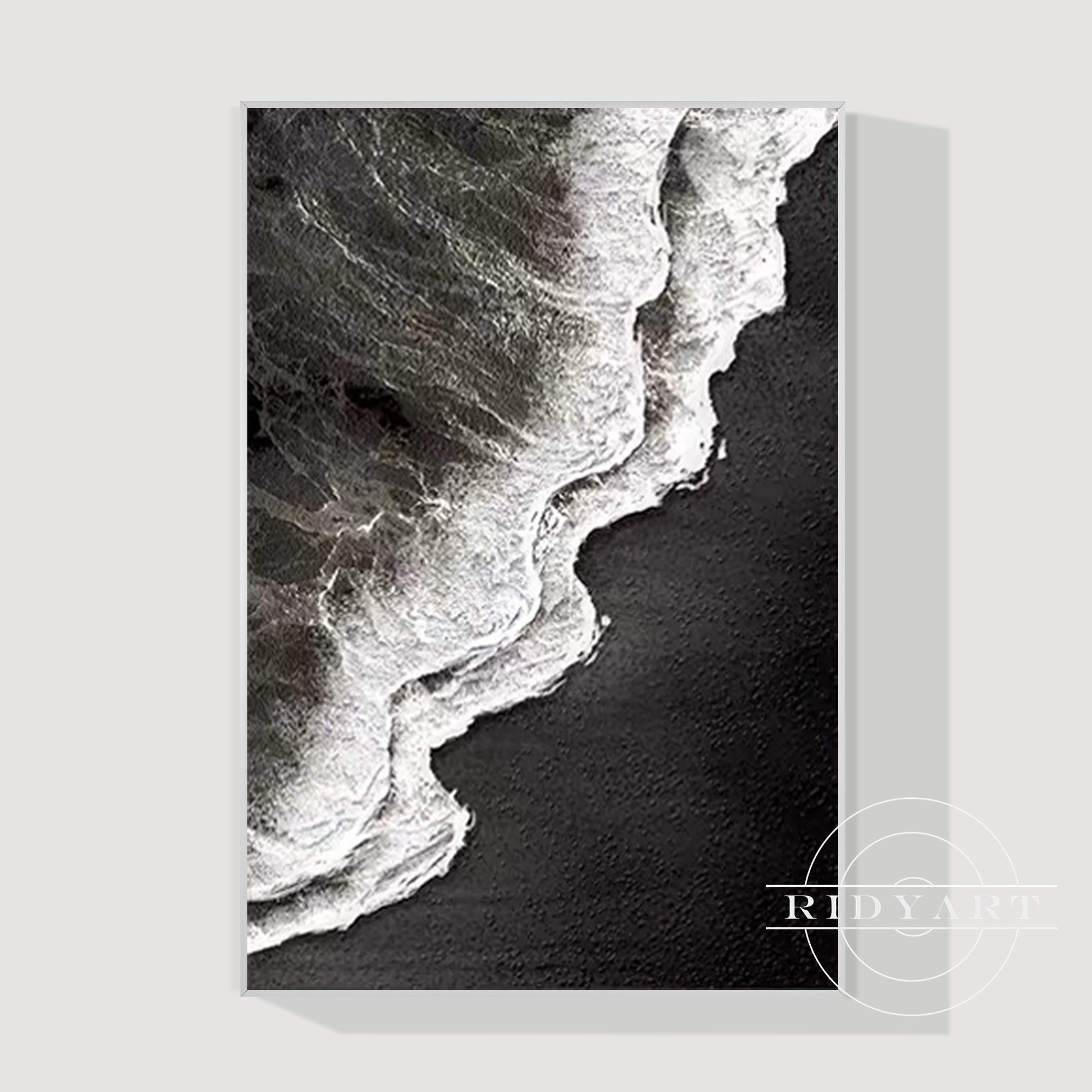 Minimalist black and white ocean canvas for modern interiors