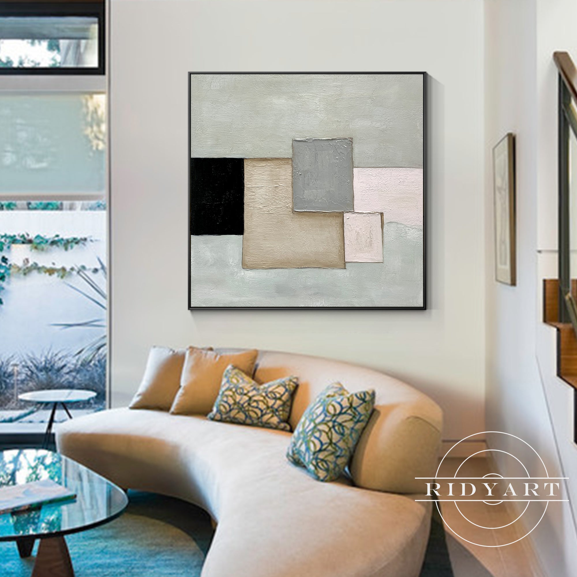 Minimalist abstract painting framed for bedroom