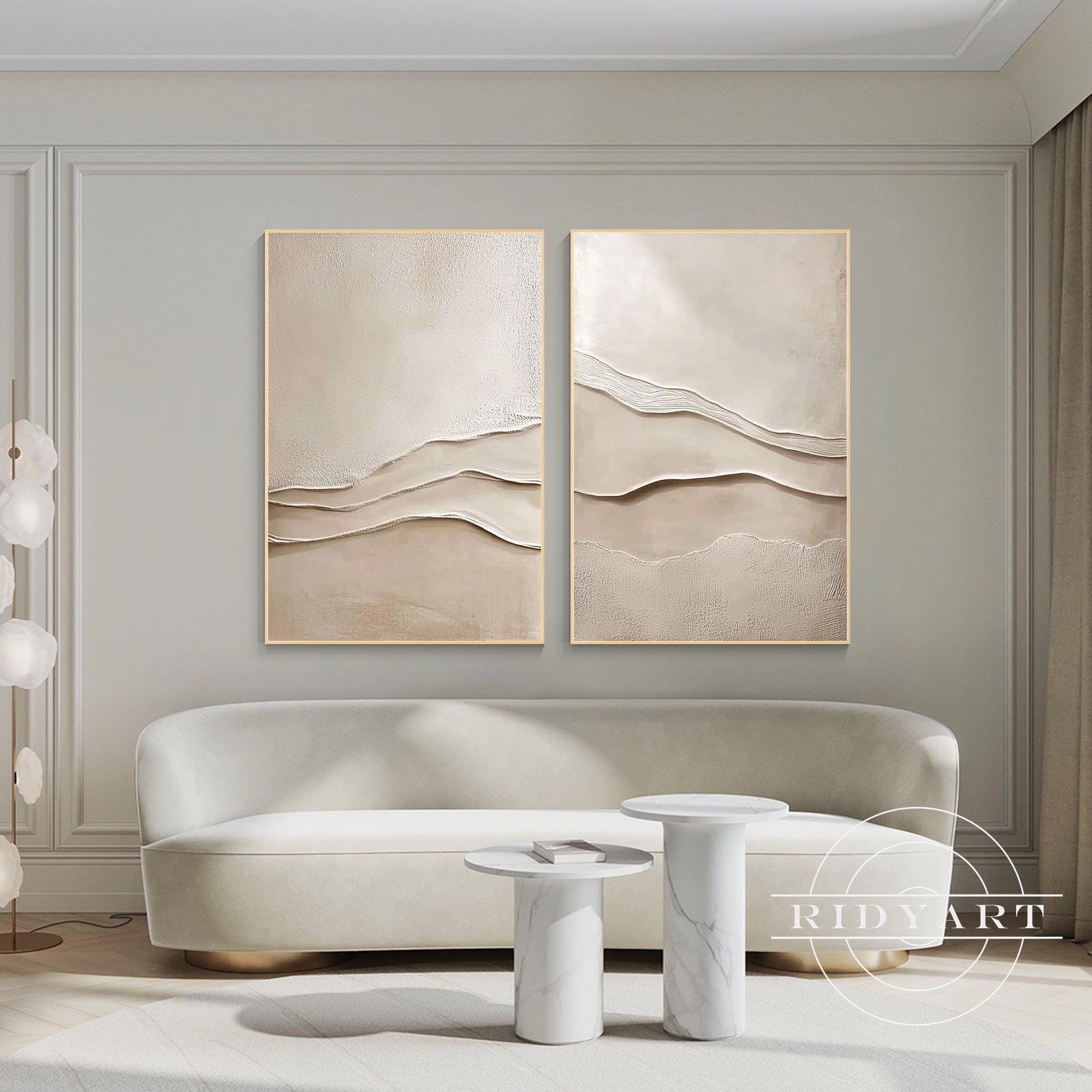 Japandi neutral wall decor for living room