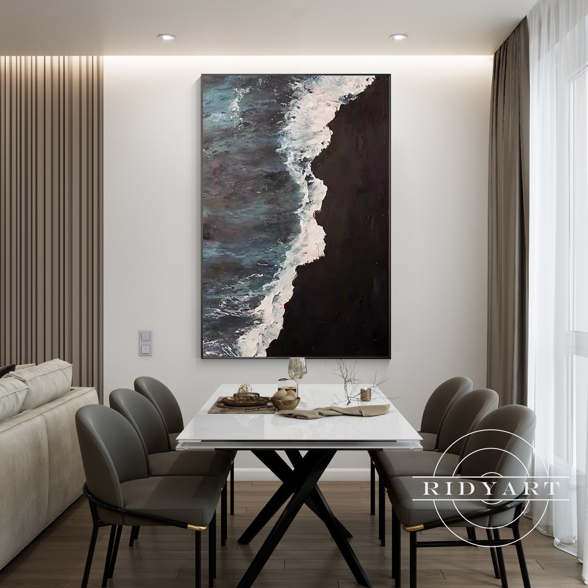 Textured 3D wave artwork for nautical home decor