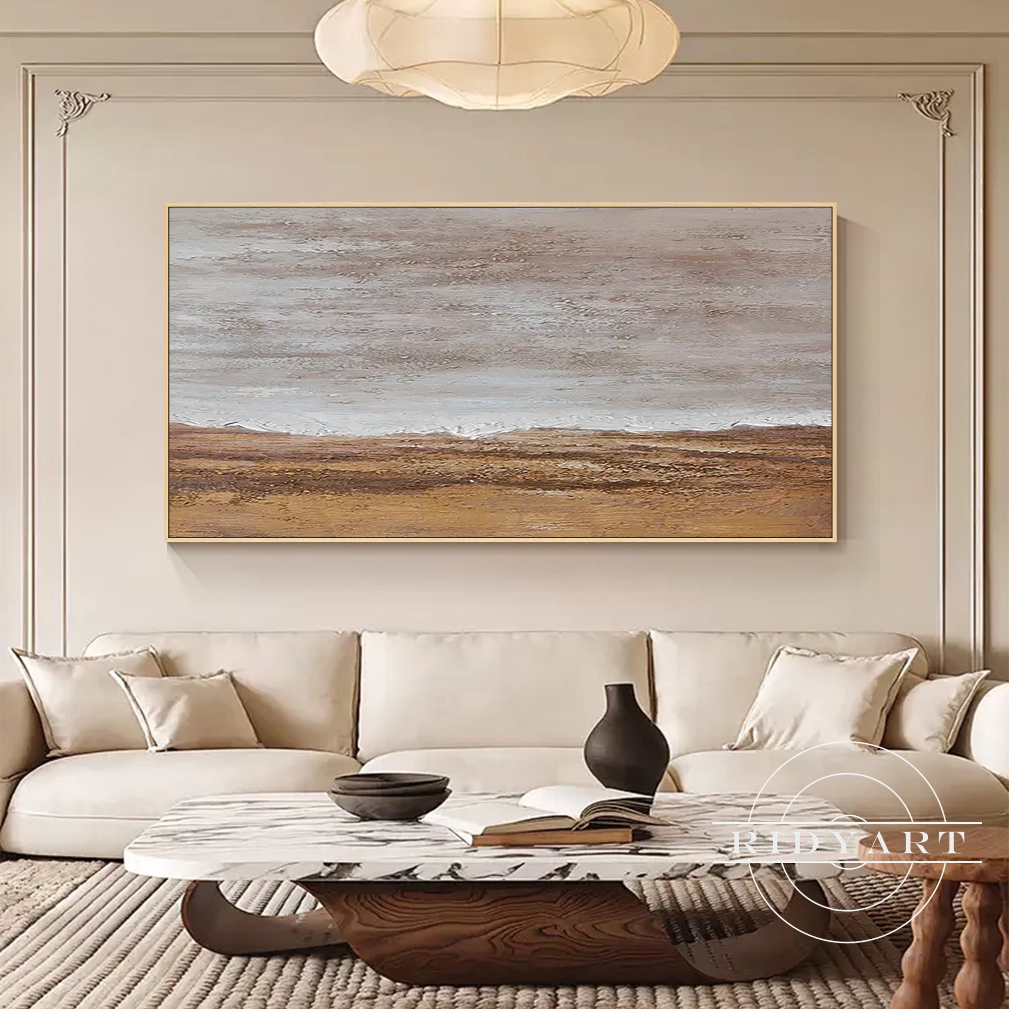 Abstract boho wall art landscape painting in earthy tones