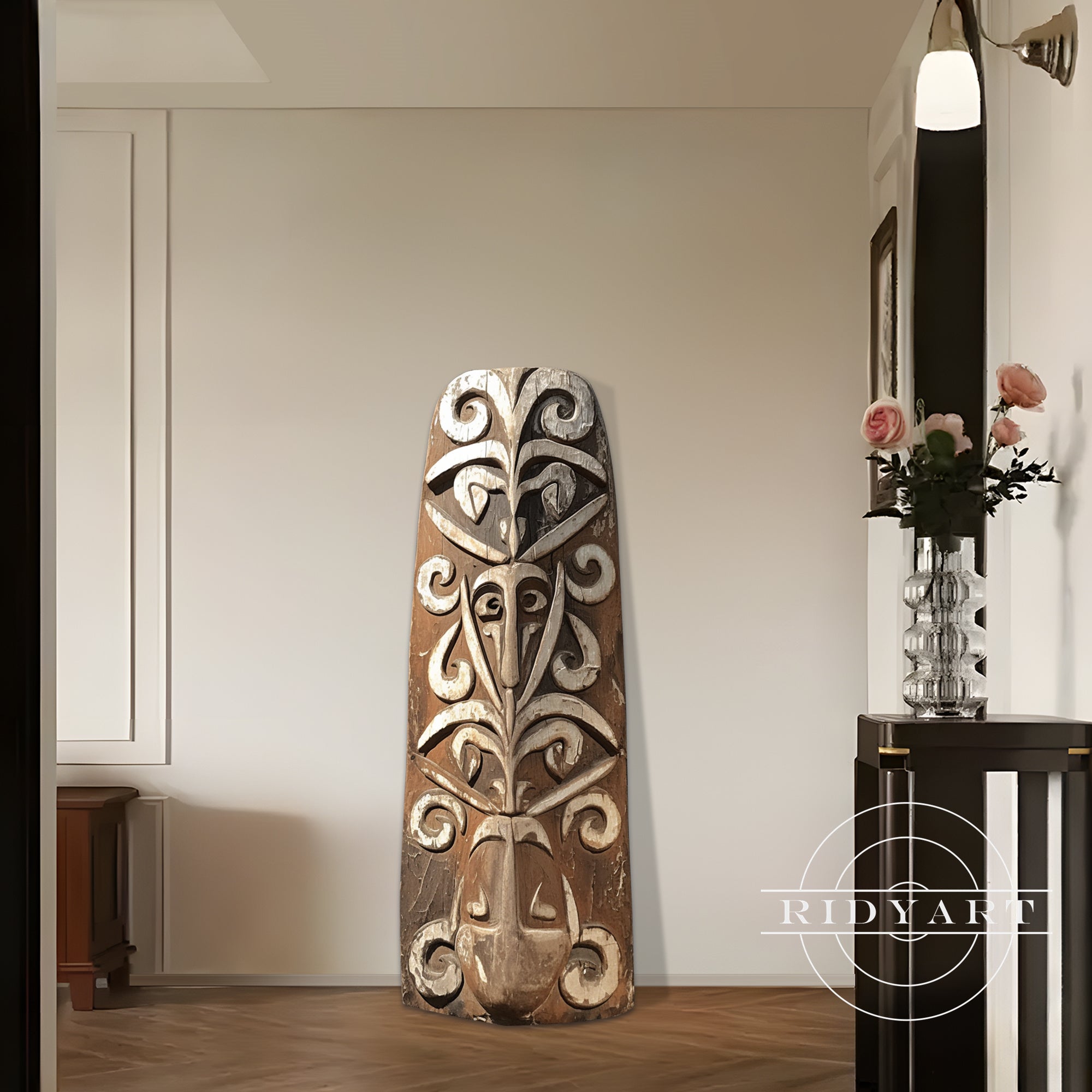 Minimalist boho wood carving wall decor