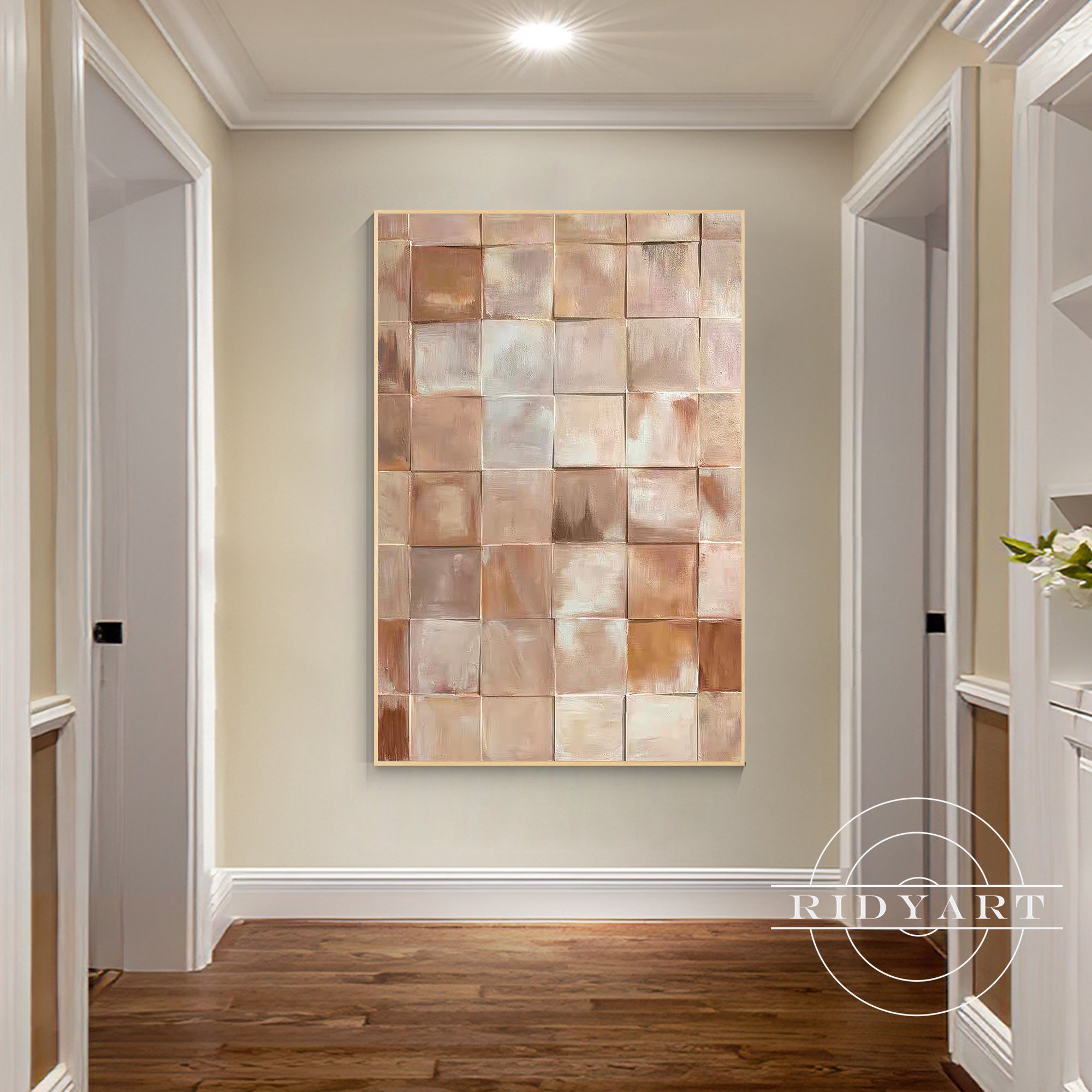 Handcrafted wooden abstract wall hanging in rustic brown tones