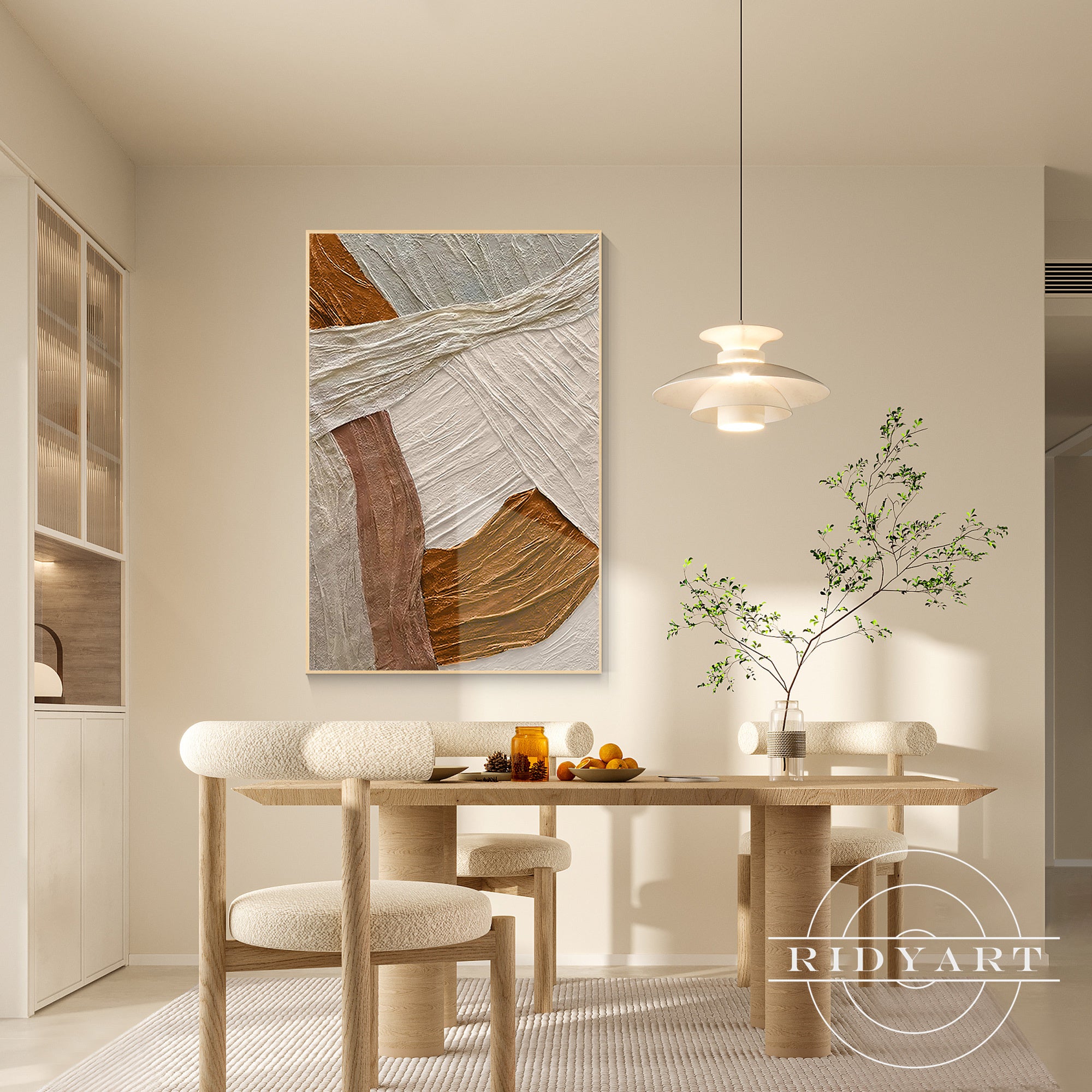 Minimalist textured wall art in warm natural tones