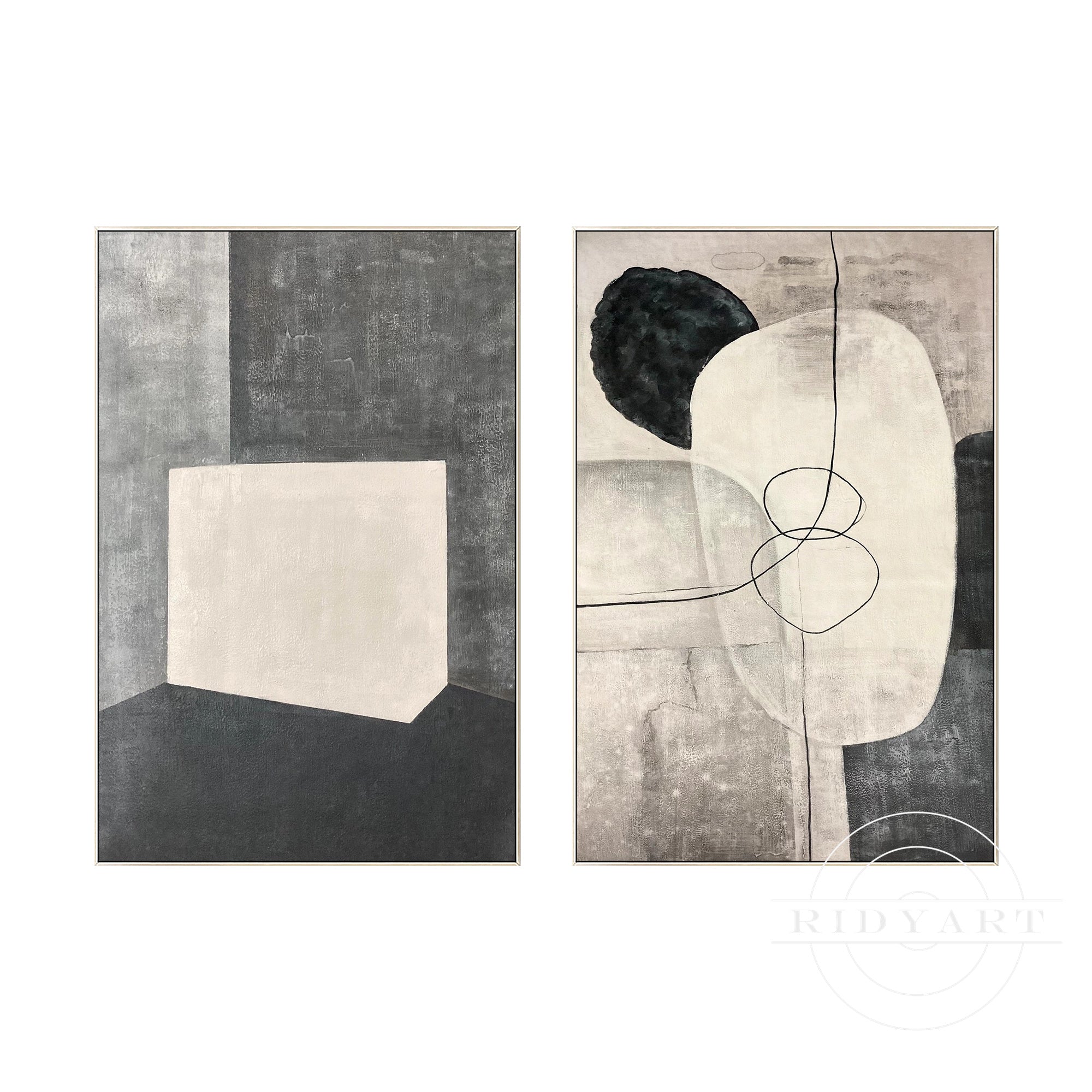 Contemporary 2-piece beige and black wall art set