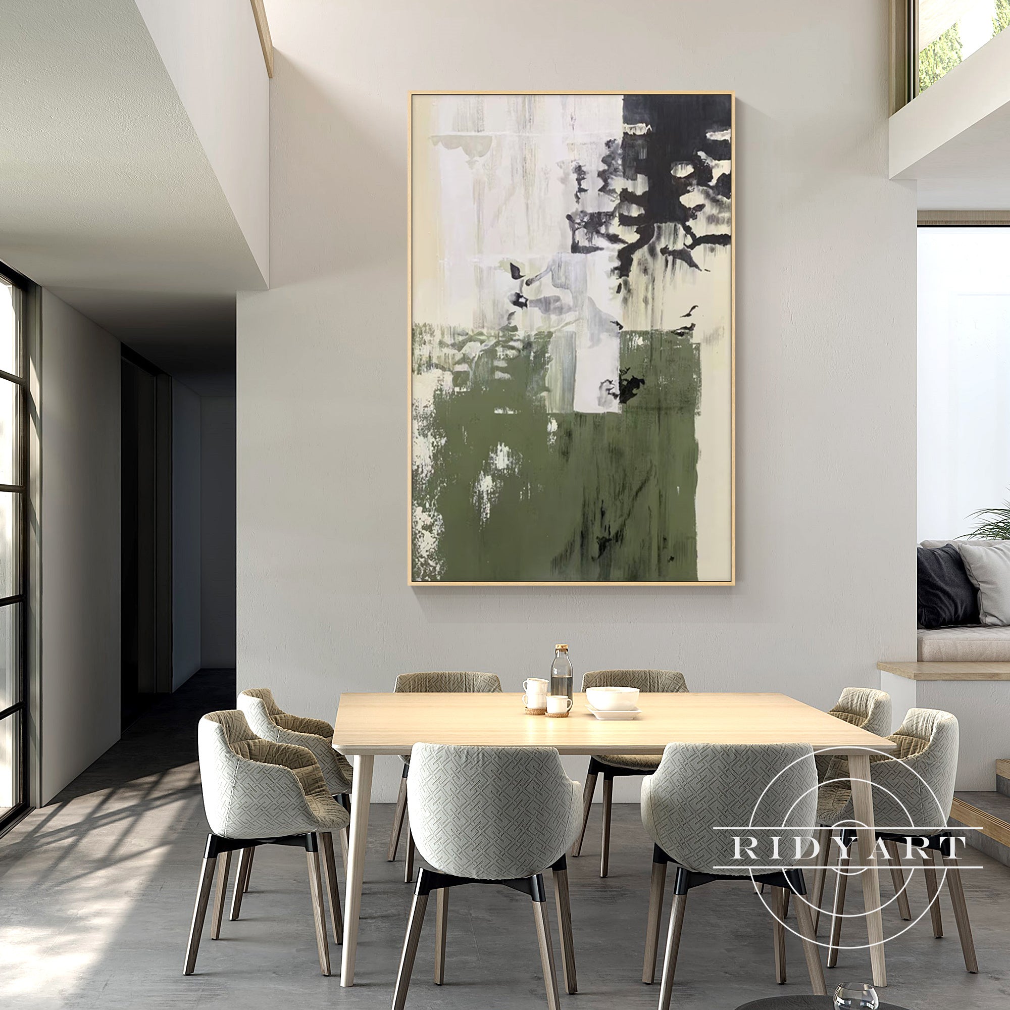 Hand-painted neutral green artwork
