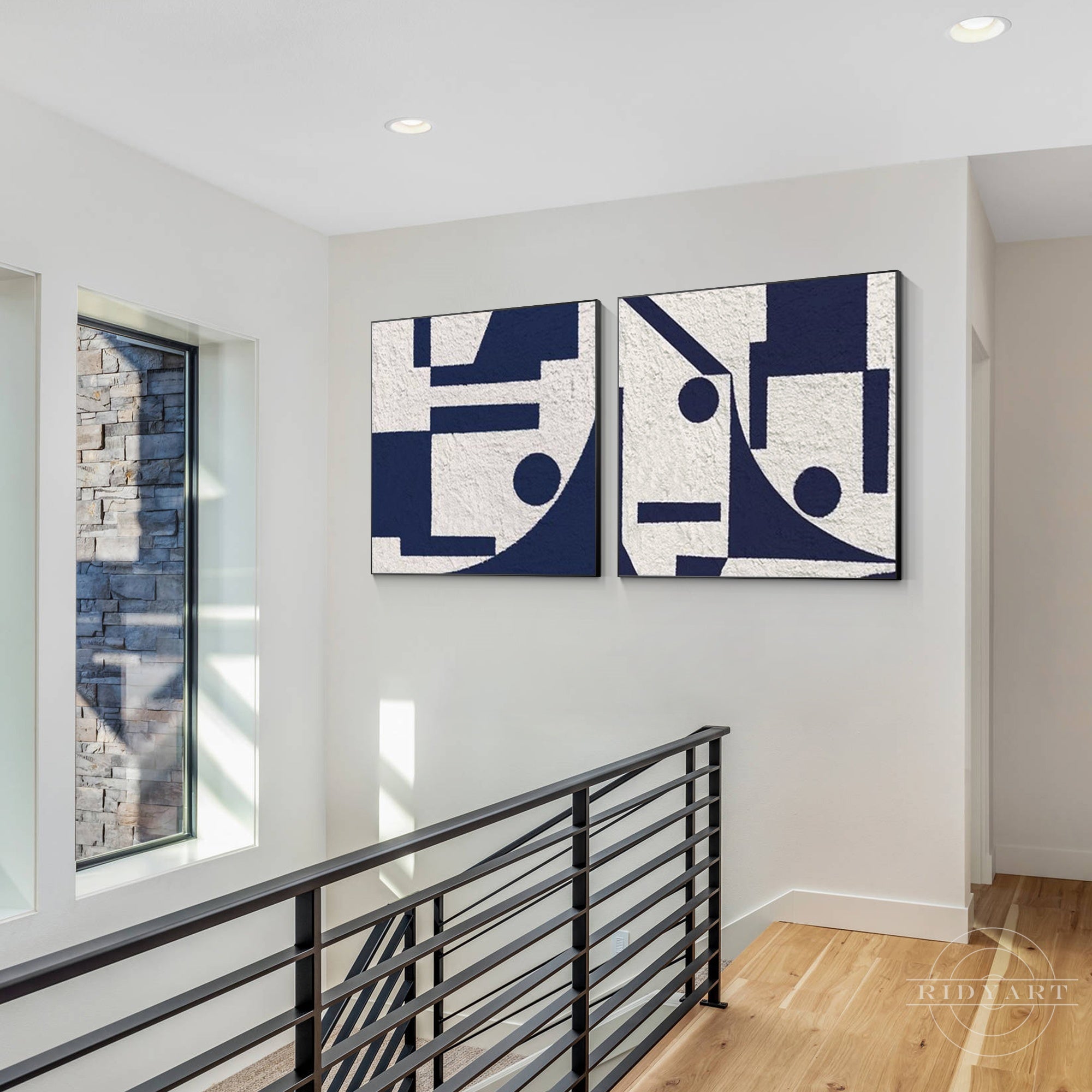 Minimalist navy blue canvas wall art for living room