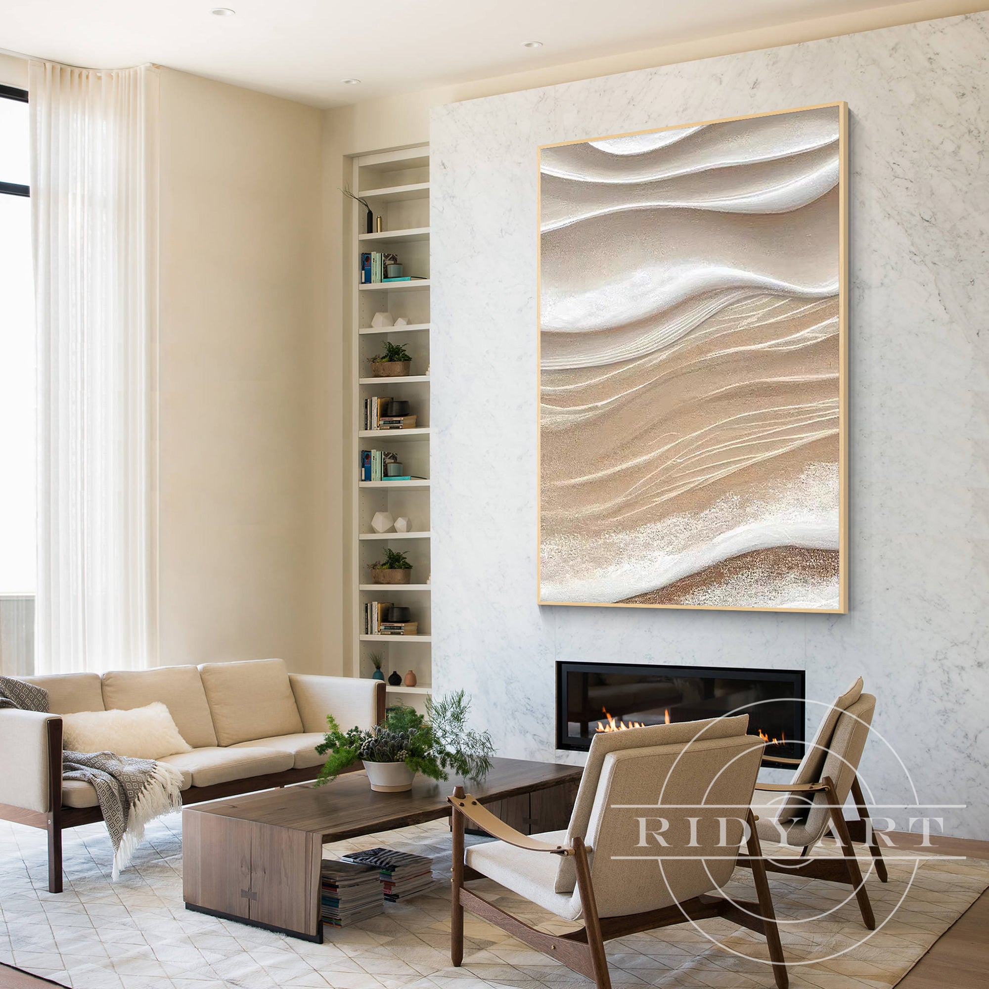 Modern beige textured canvas wall art for living room