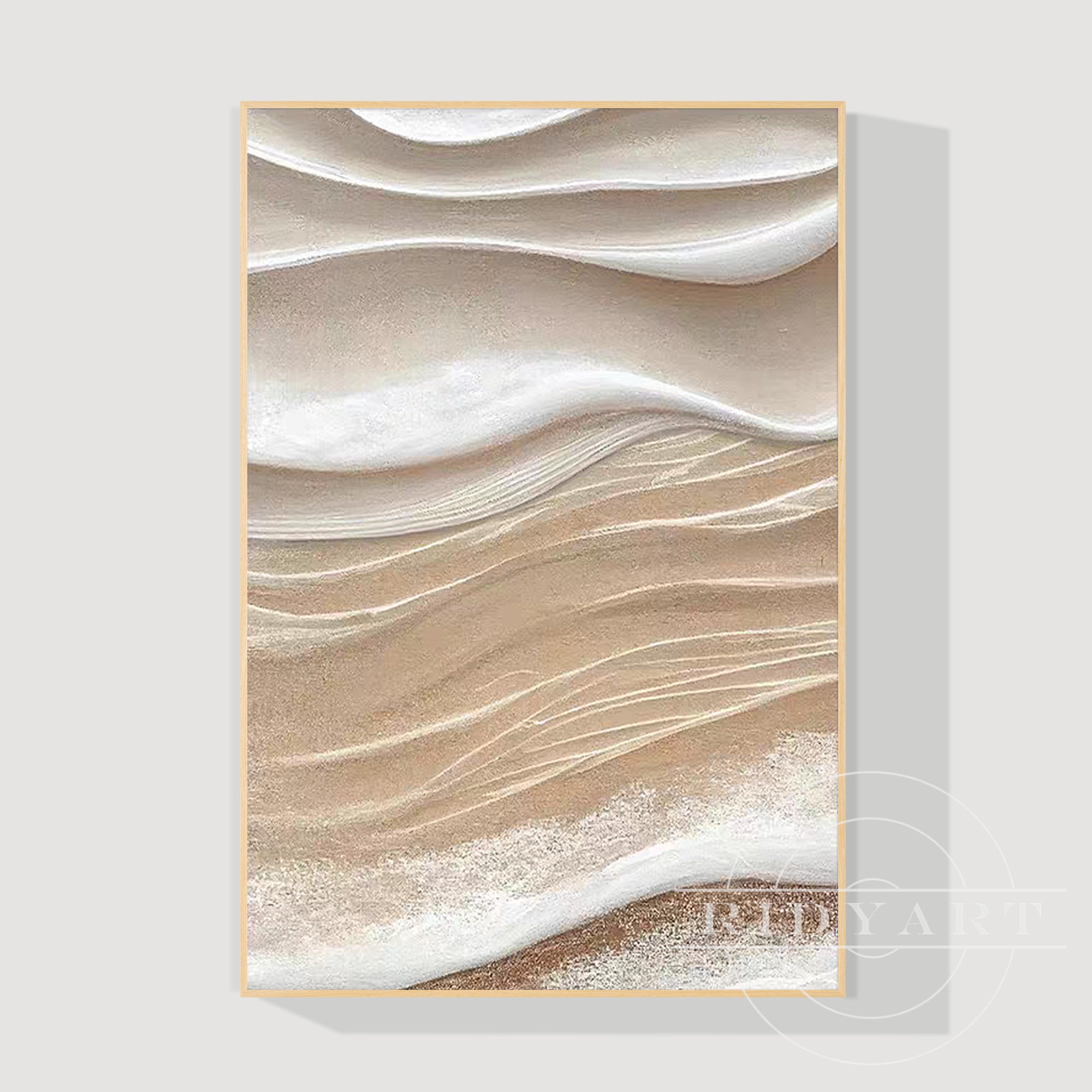 Neutral textured abstract canvas art with 3D beige design