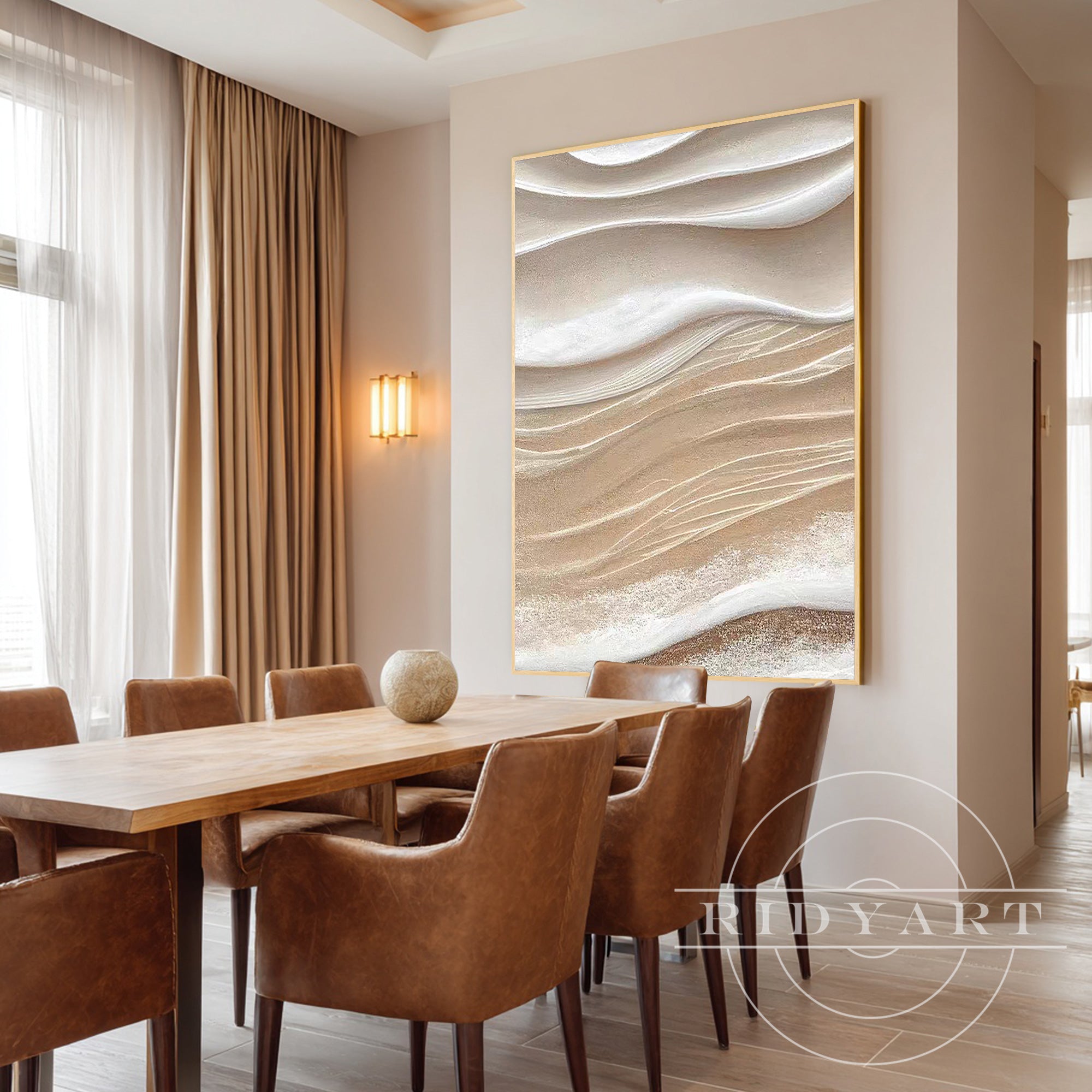 3D beige abstract wall art in modern minimalist style