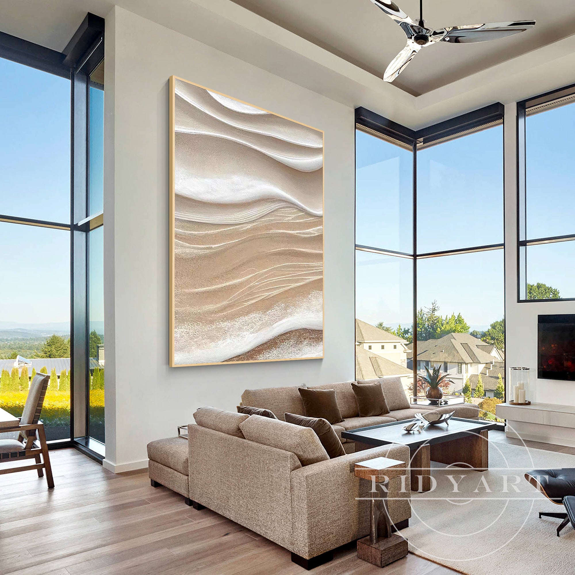 Textured beige abstract painting on canvas for modern home