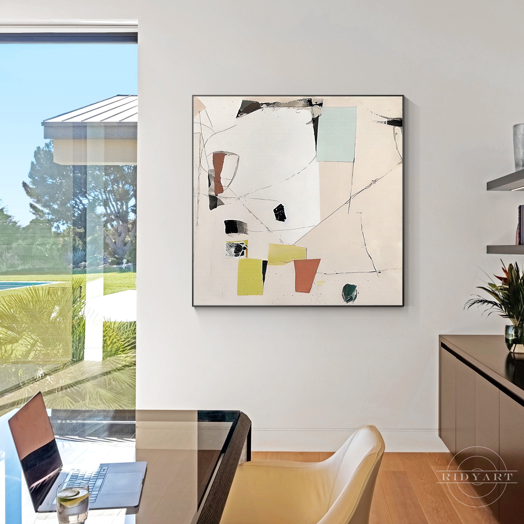 Neutral tone square canvas painting framed