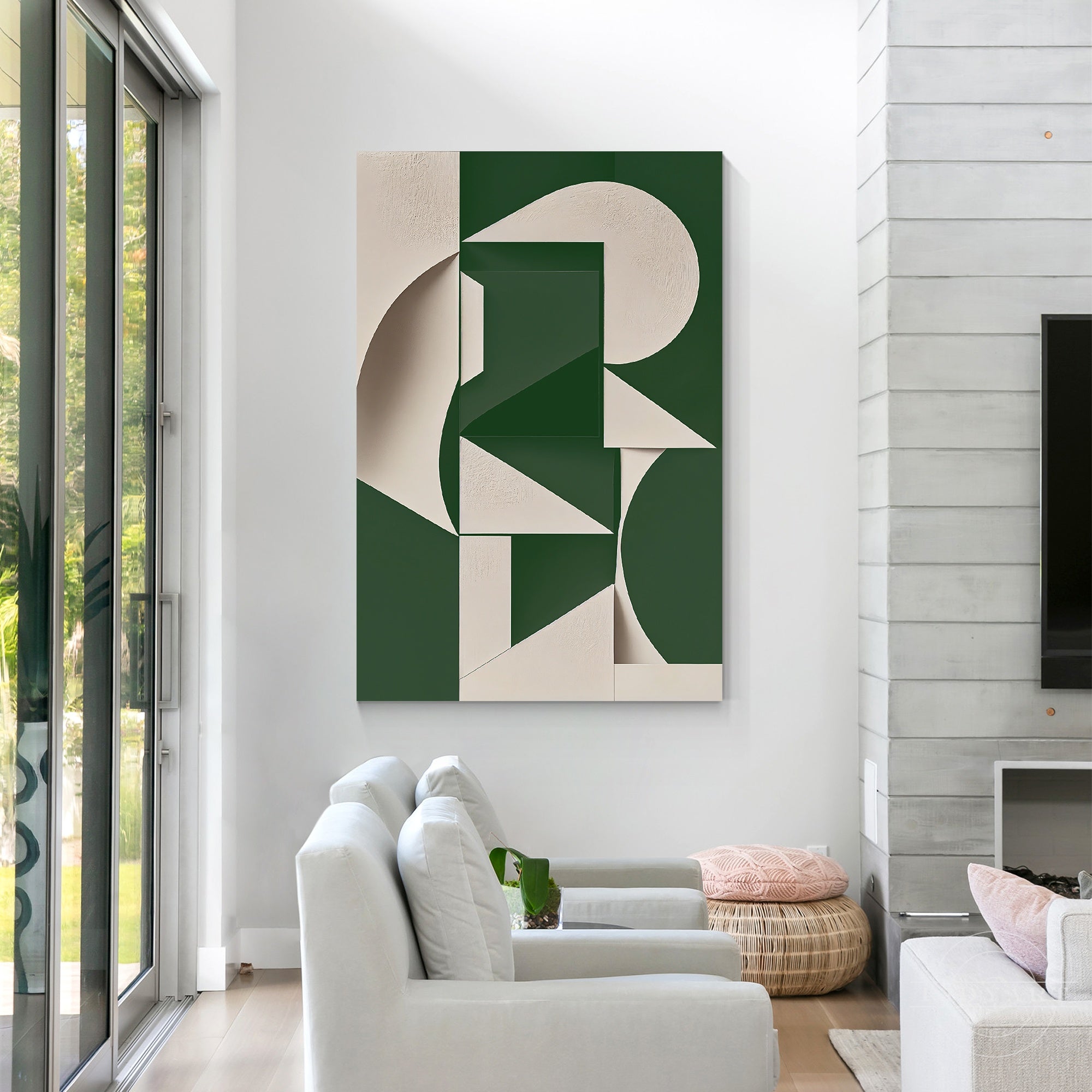 Minimalist green beige wall painting