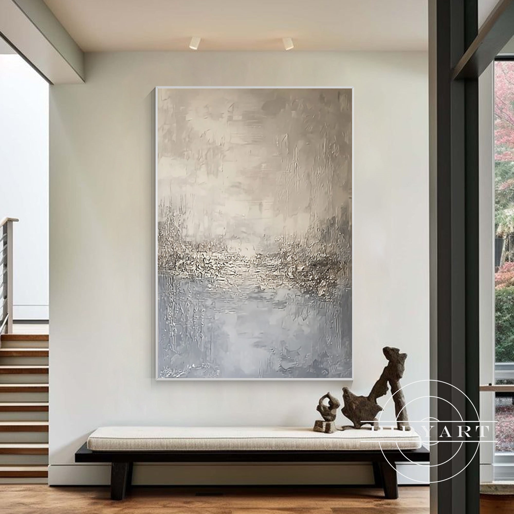 Beige and blue Wabi-Sabi abstract wall art