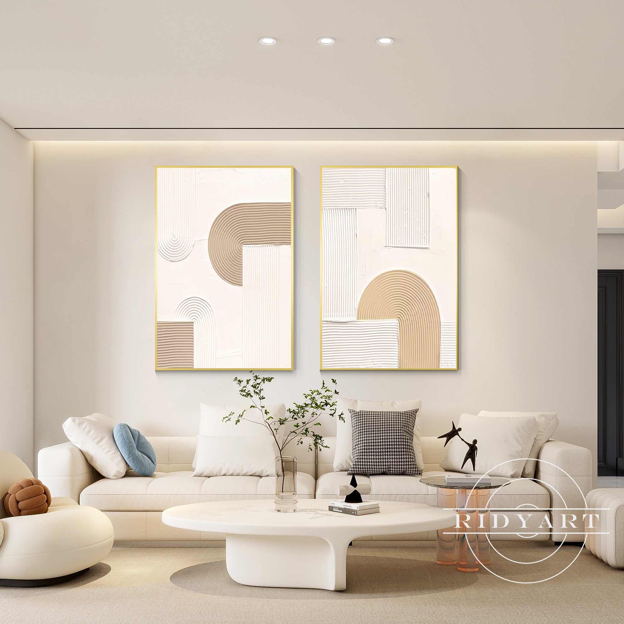 Minimalist beige and brown wall art featuring abstract design and soothing tones, perfect for modern home decor