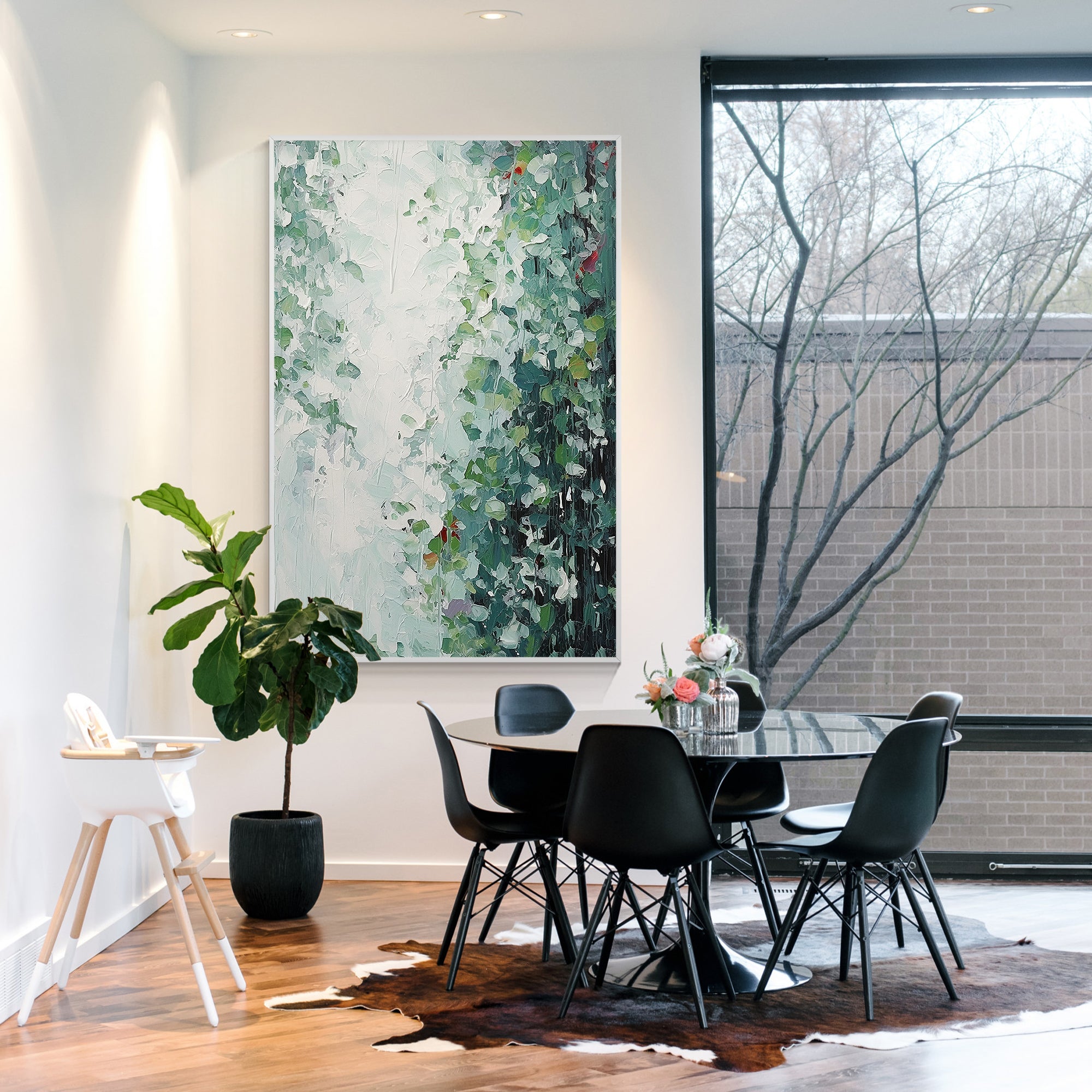 Extra large abstract green botanical painting on canvas