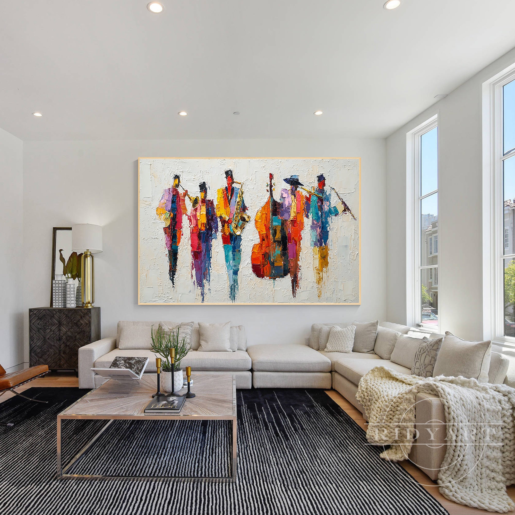 Abstract music painting featuring cello and jazz style