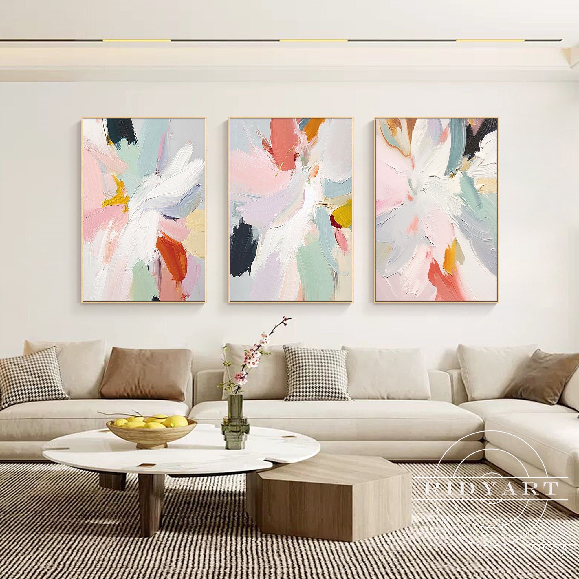 modern abstract pastel floral wall decor