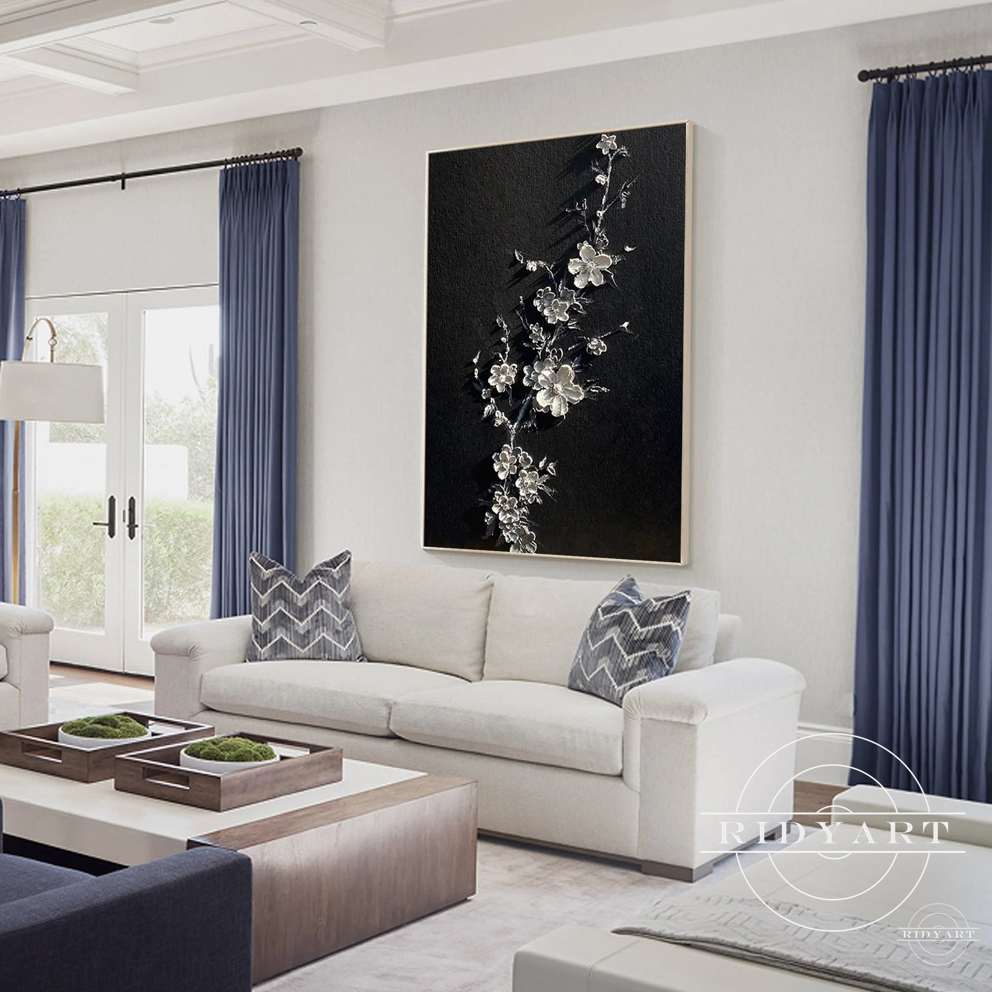 Original textured cherry blossom art for contemporary home