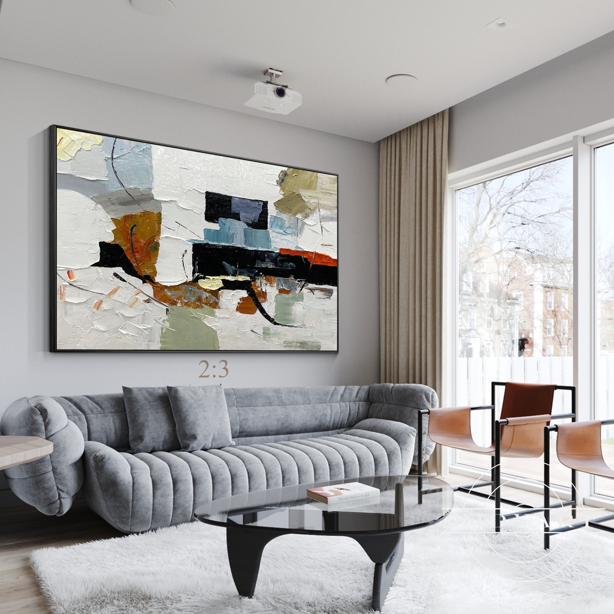 Hand-painted black and white abstract boho wall decor