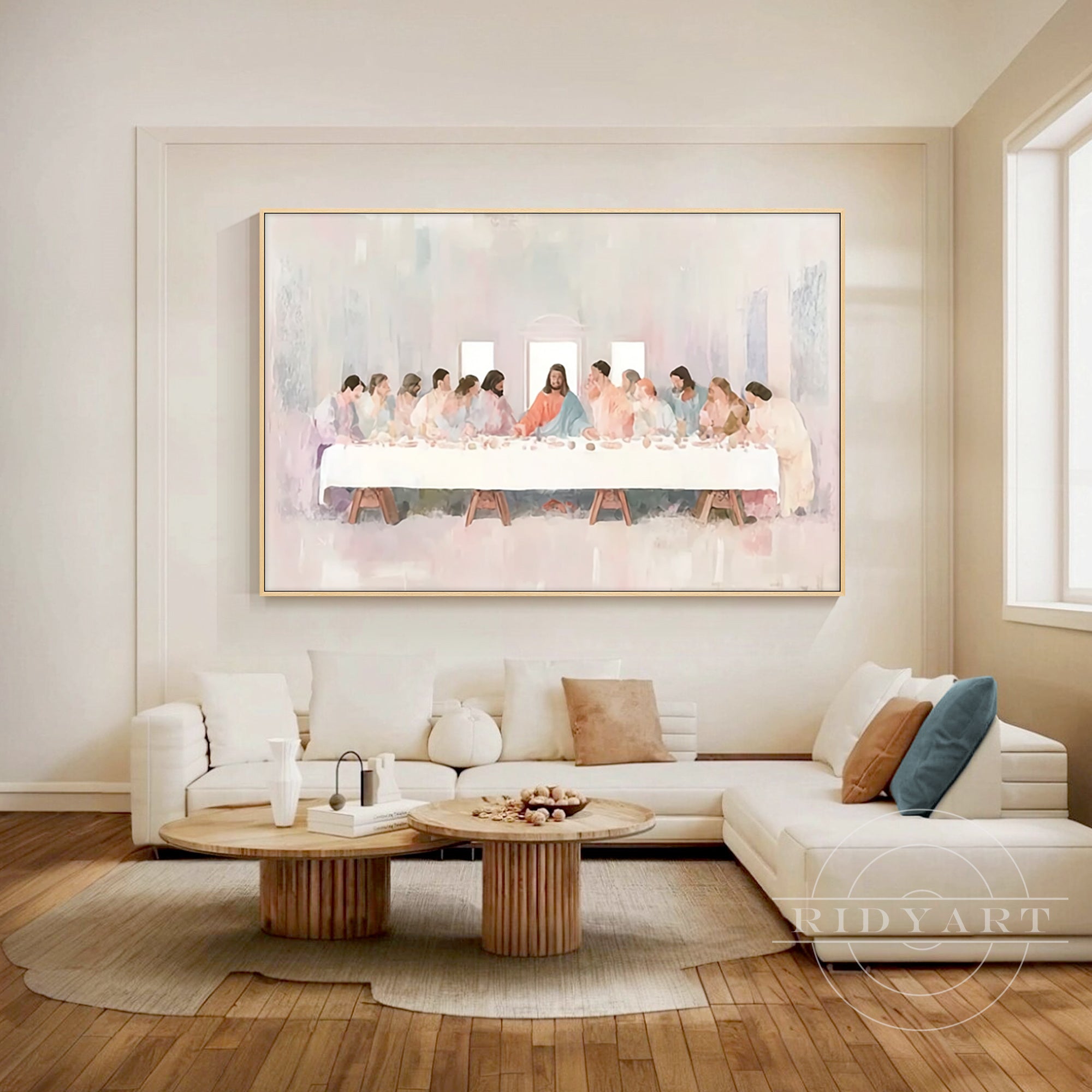 Modern Christian canvas painting pink spiritual home decor
