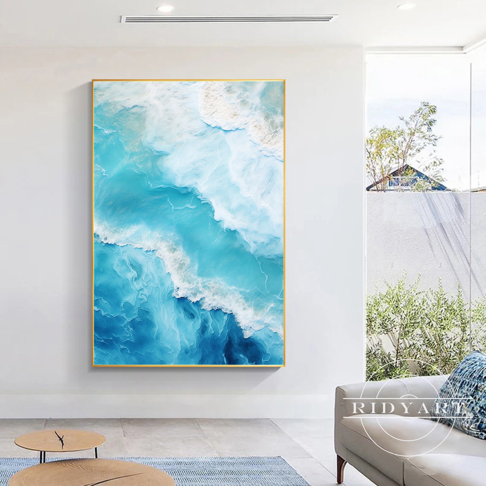 Modern coastal wave painting with rich texture