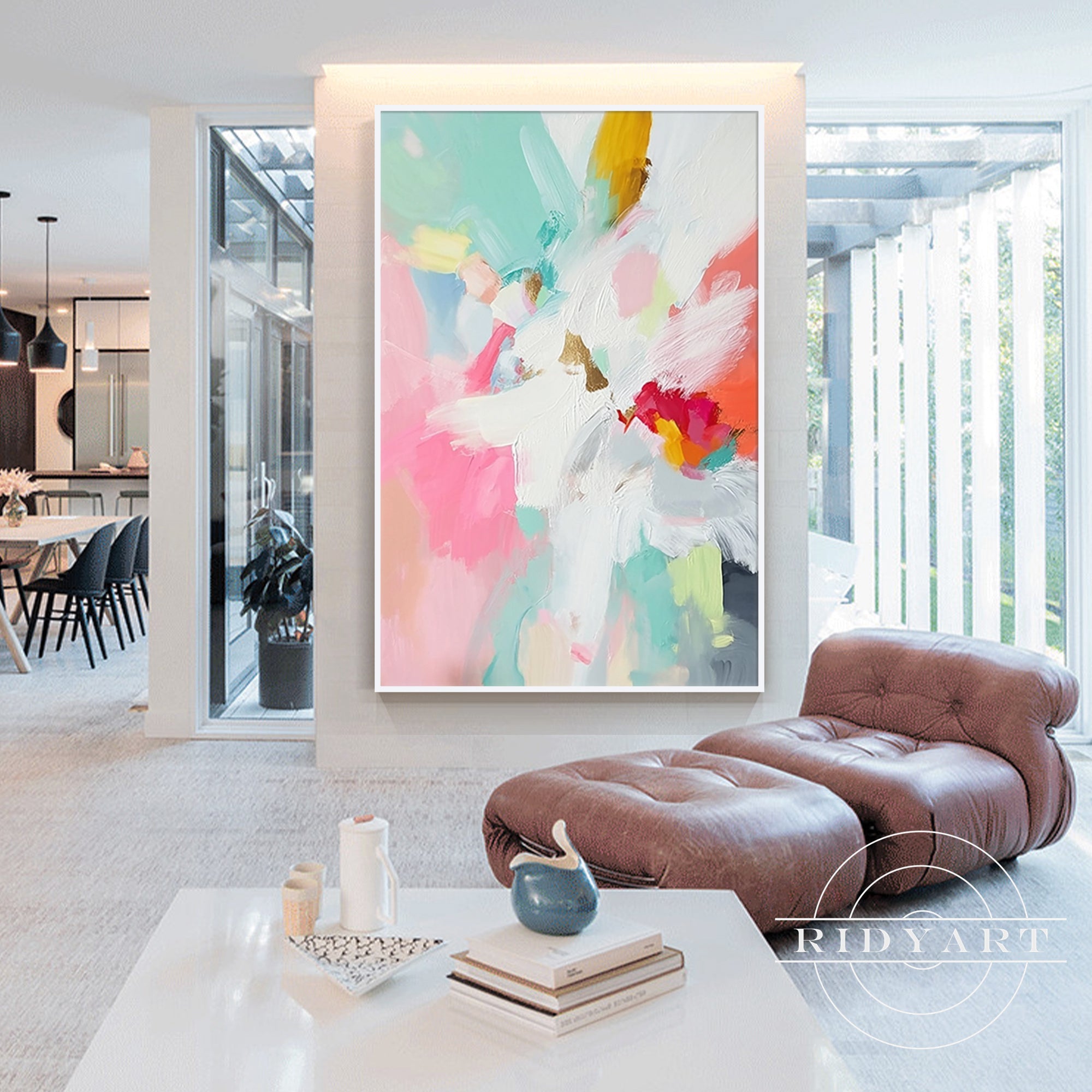 Modern colorful wall art in a gentle pastel palette