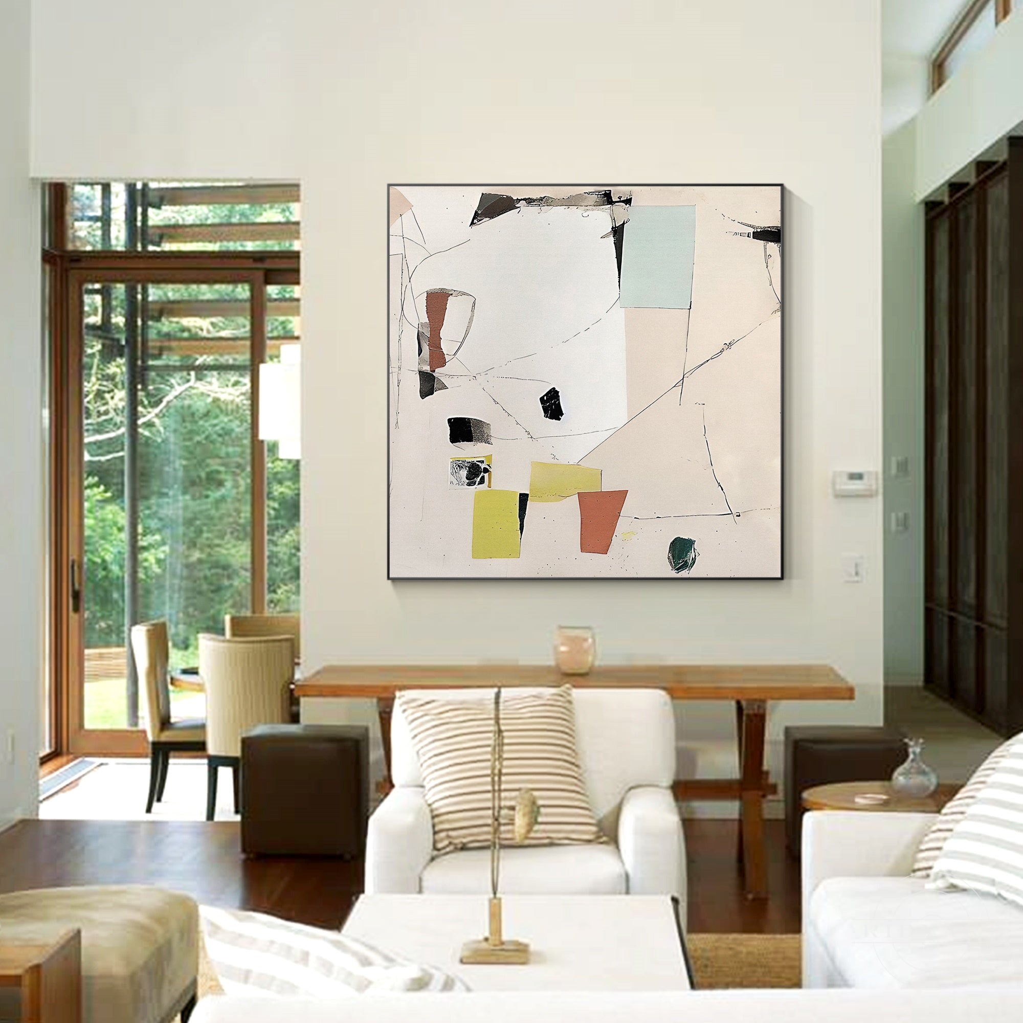 Living room wall decor in cream abstract style