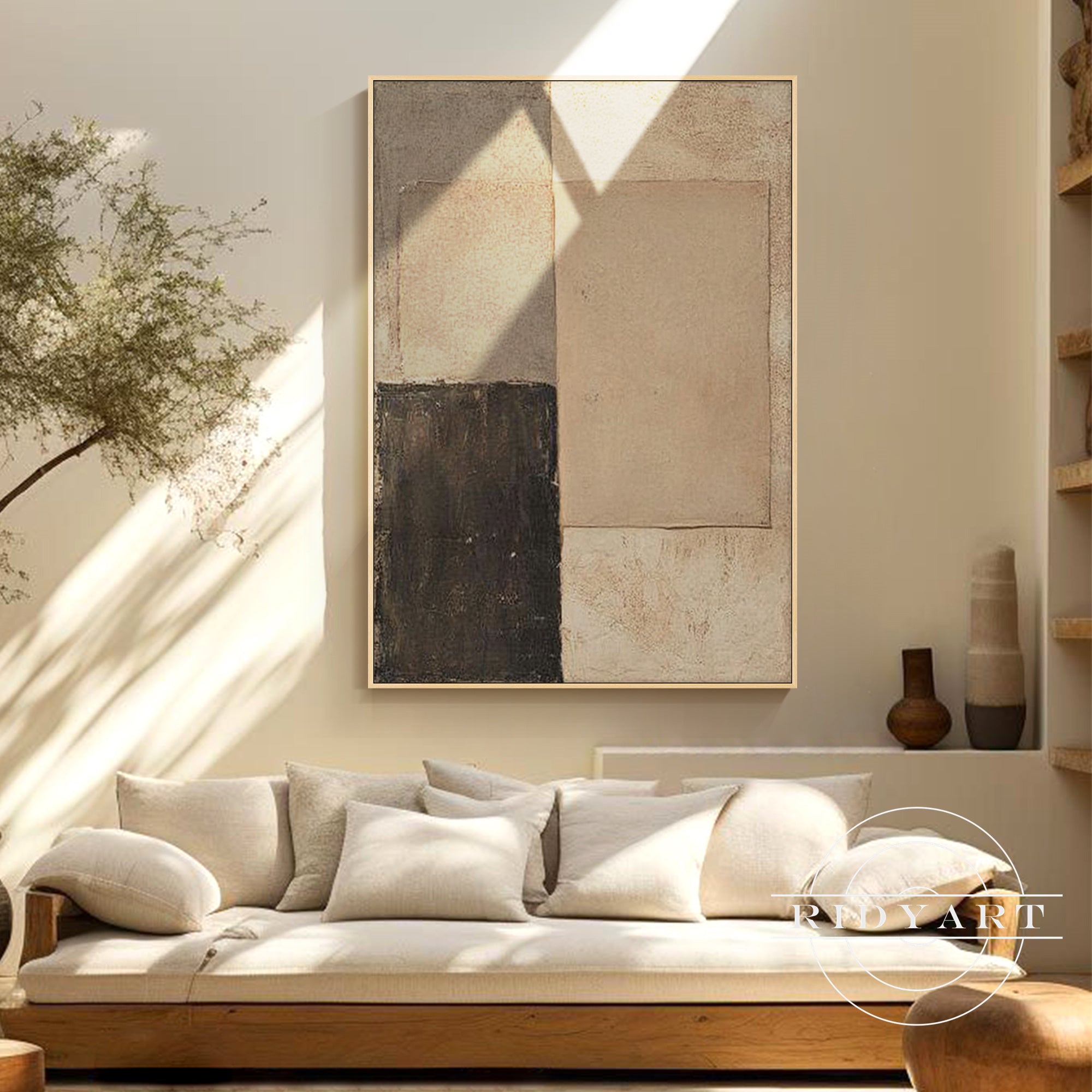 Japandi wall decor for minimalist living room design