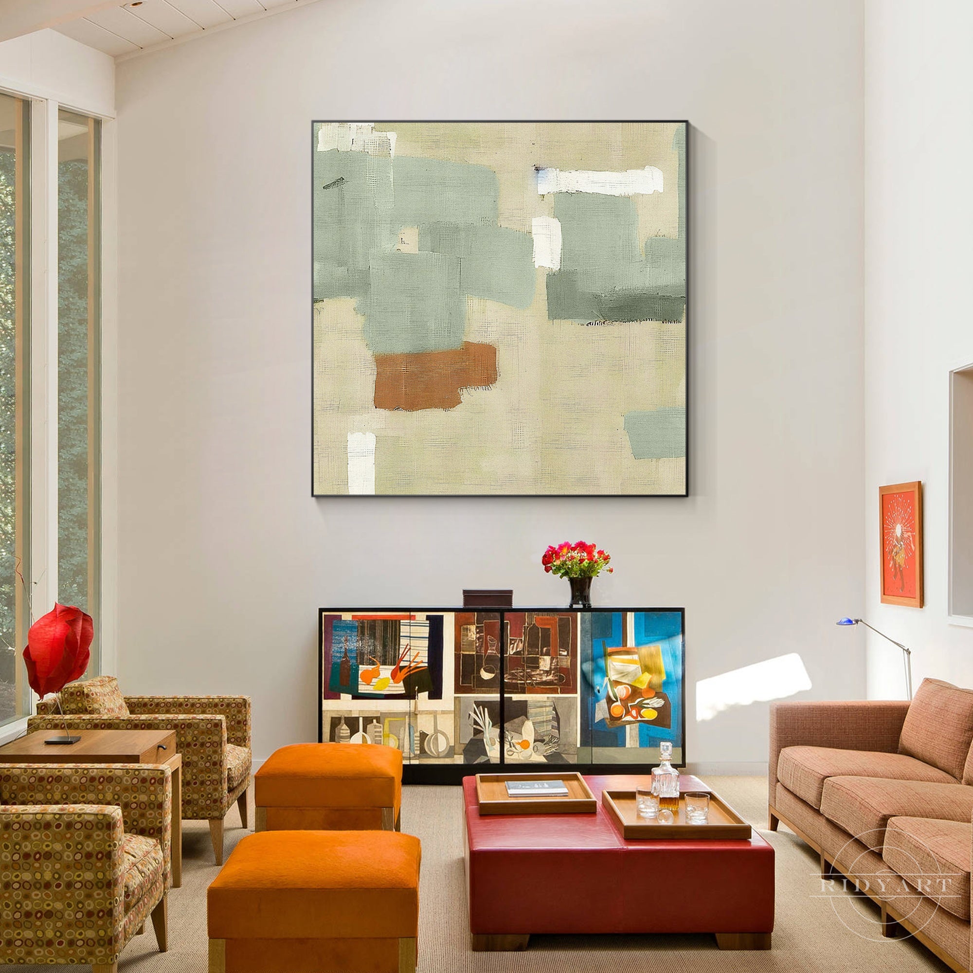 Contemporary abstract canvas painting in neutral colors