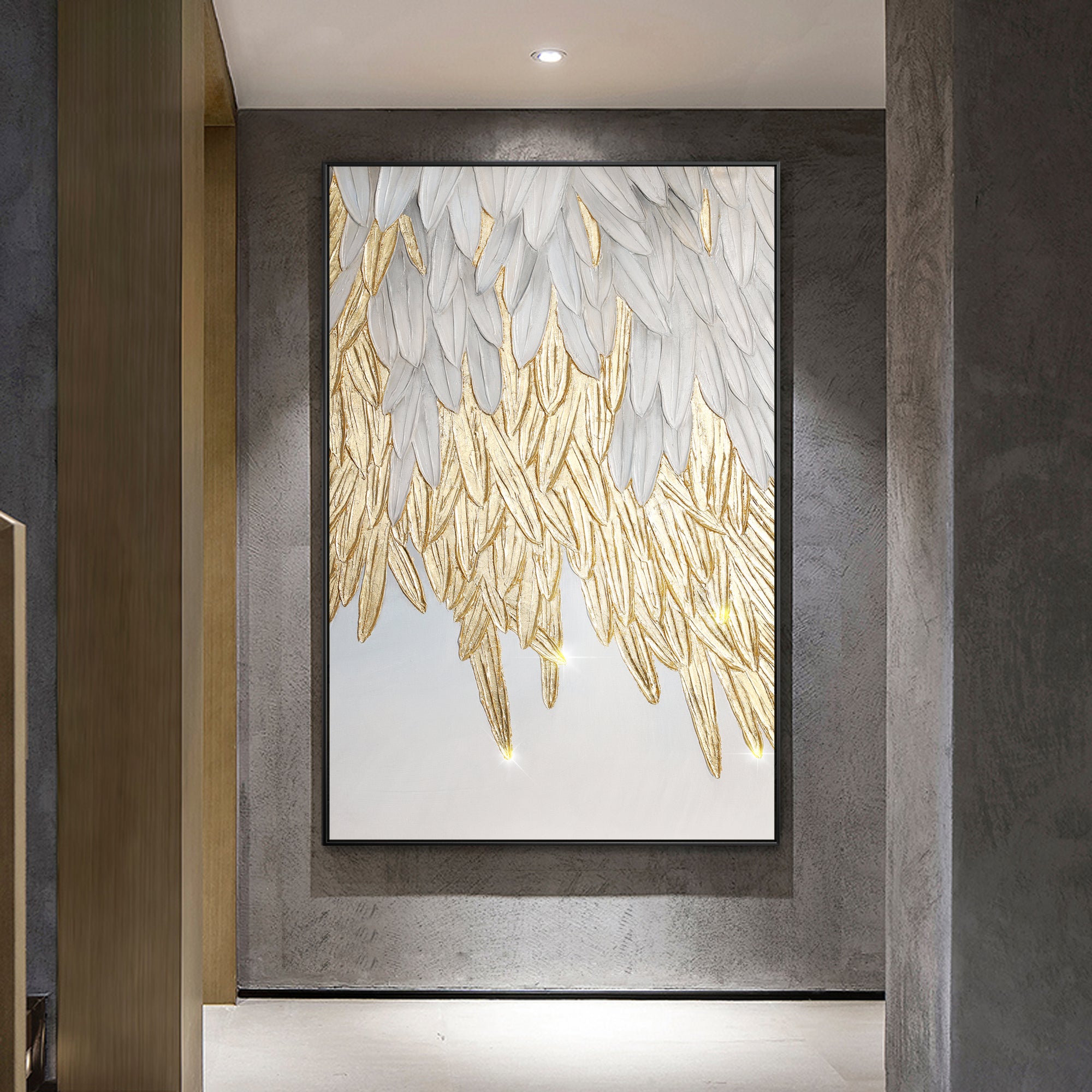 Modern abstract gray and gold artwork for living room
