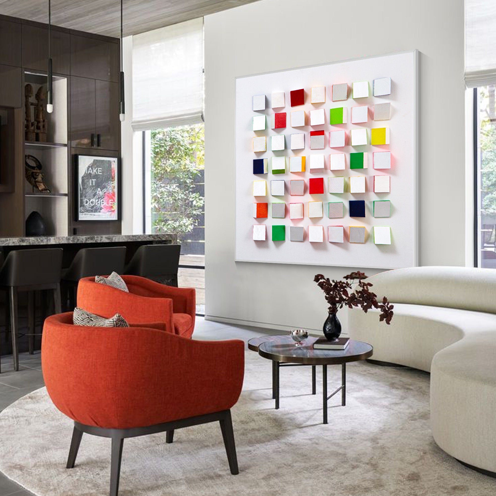 Modern colorful cube wall art living room