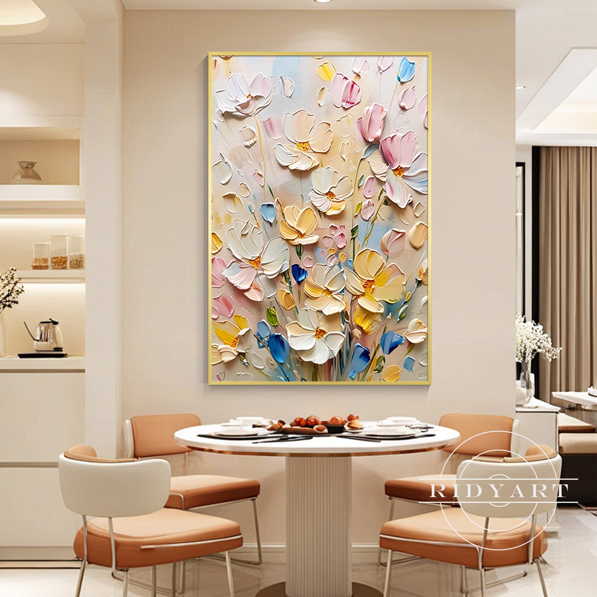 Hand-painted textured flower artwork on canvas