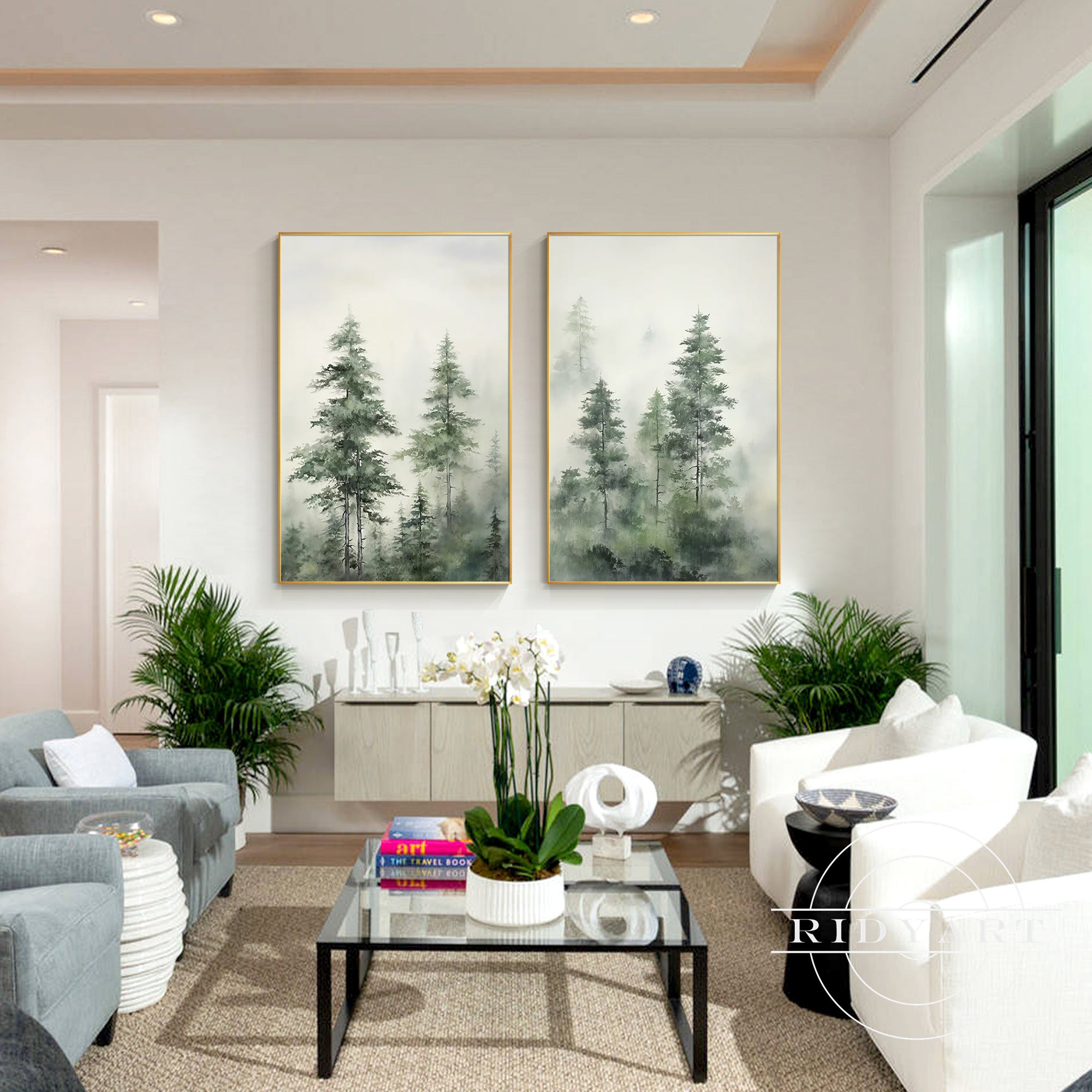 Large sage green landscape wall decor