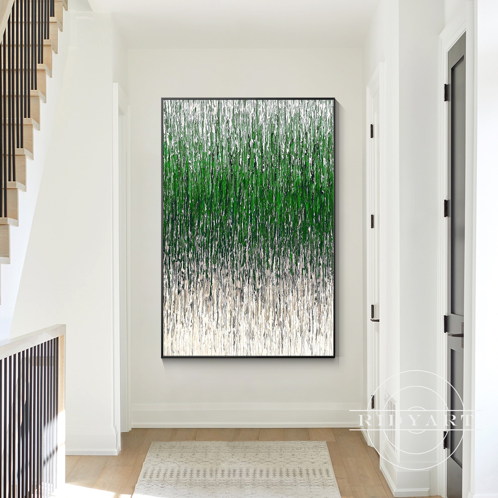 Modern green beige line art canvas for living room decor