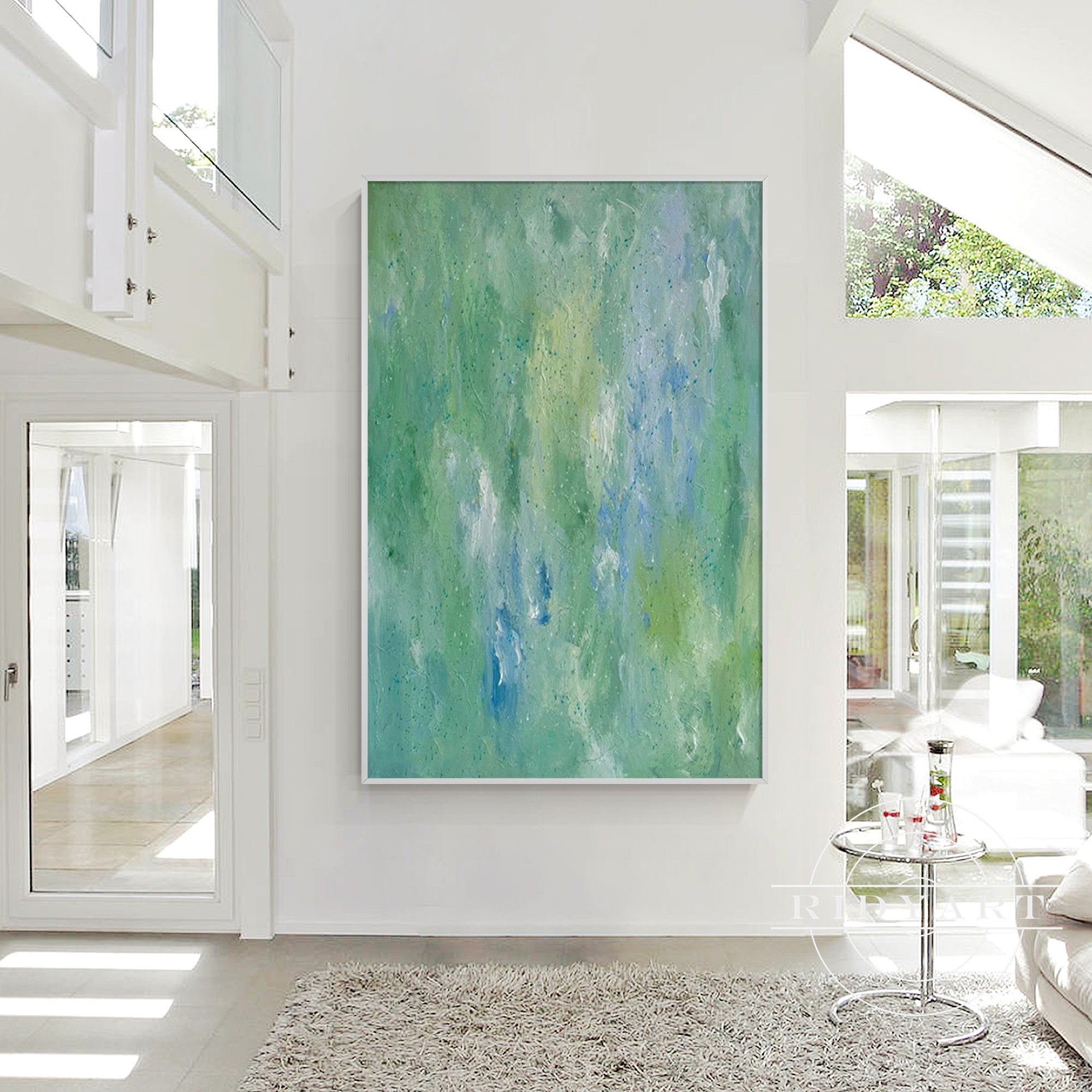 Modern green and blue wall art for living room decor