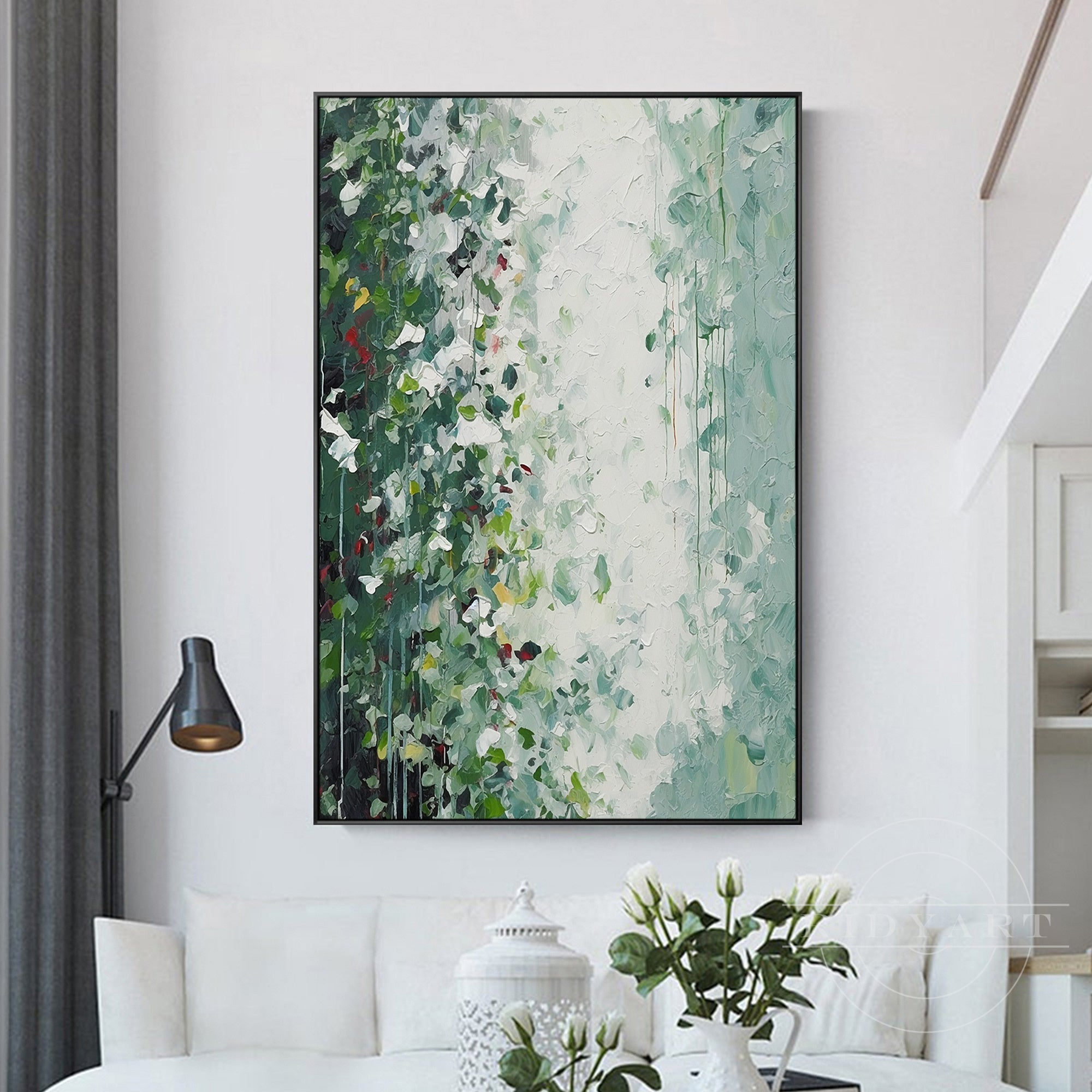 Contemporary green leaf abstract art for minimalist and modern deco
